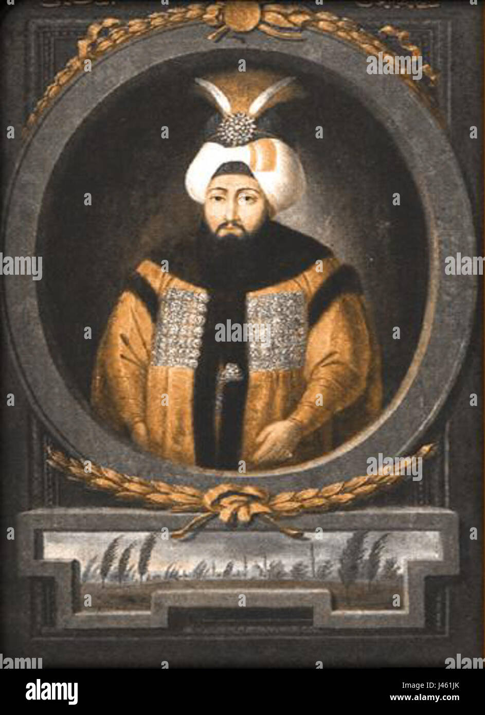 Osman III fu il ventiquattresimo sultano dell'Impero ottomano, regnando dal 1754 al 1757. Il suo breve regno fu segnato dagli sforzi per mantenere la stabilità dell'impero, nonostante le sfide interne ed esterne. Era noto per le sue rigide politiche religiose e i tentativi di rafforzare la tradizionale struttura statale ottomana. Foto Stock