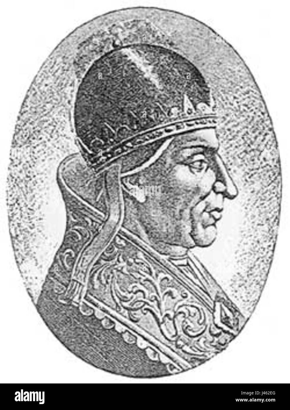 Papa Alessandro II (1010-1073) fu il capo della Chiesa cattolica durante un periodo significativo della storia medievale. Noto per i suoi sforzi per rafforzare il papato e il suo coinvolgimento nella controversia sulle investiture, il suo regno segnò sviluppi cruciali nell'autorità della Chiesa. Foto Stock