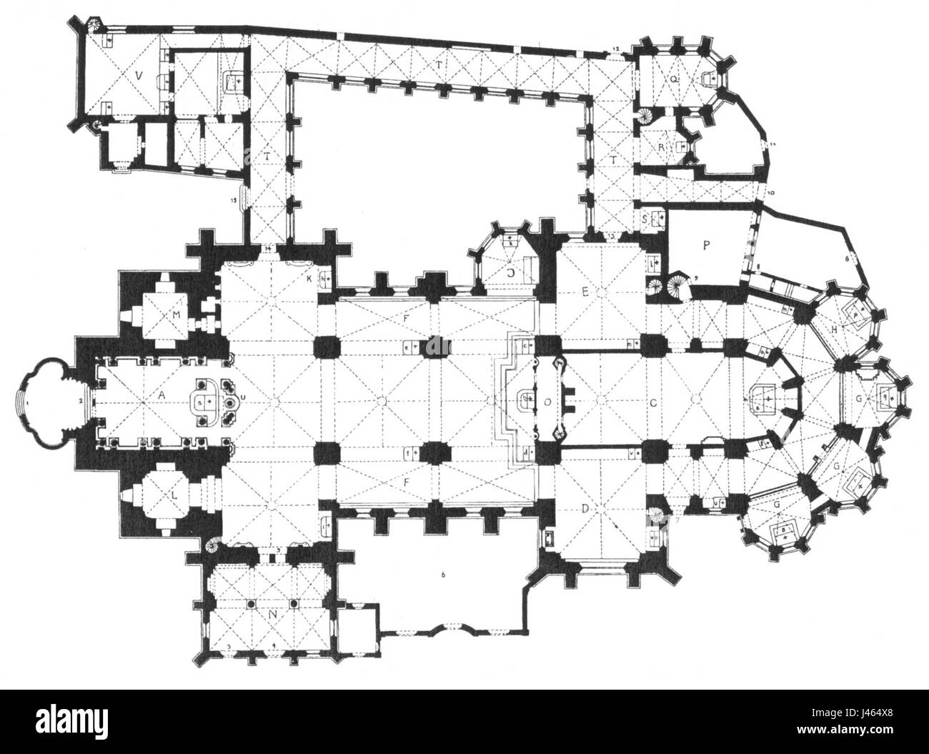 Il Muenster Dom Grundriss si riferisce alla planimetria della cattedrale di Muenster in Germania, evidenziandone la disposizione architettonica. Foto Stock