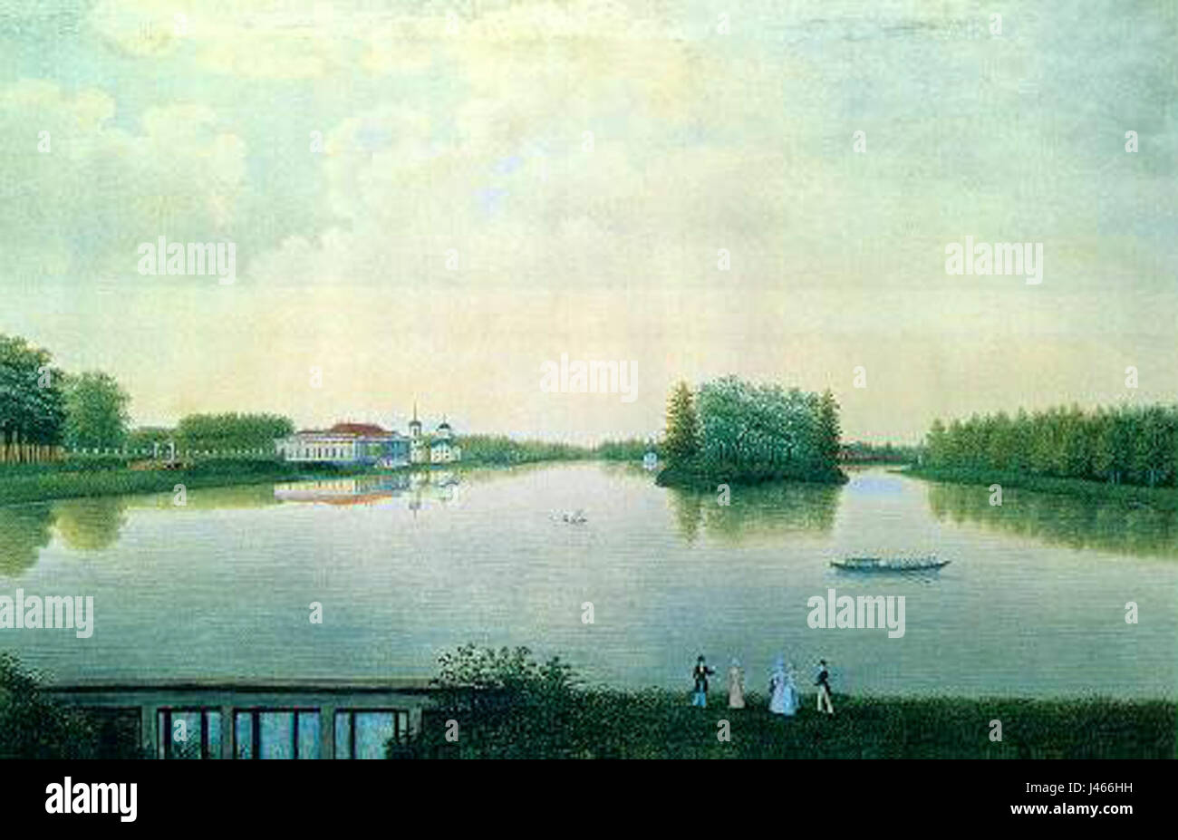 Un'immagine o un riferimento storico degli anni '1830-'1840 che raffigura Usadby (case padronali) a Kuskovo, offrendo una visione degli stili architettonici russi e delle proprietà nobiliari di quell'epoca. Foto Stock