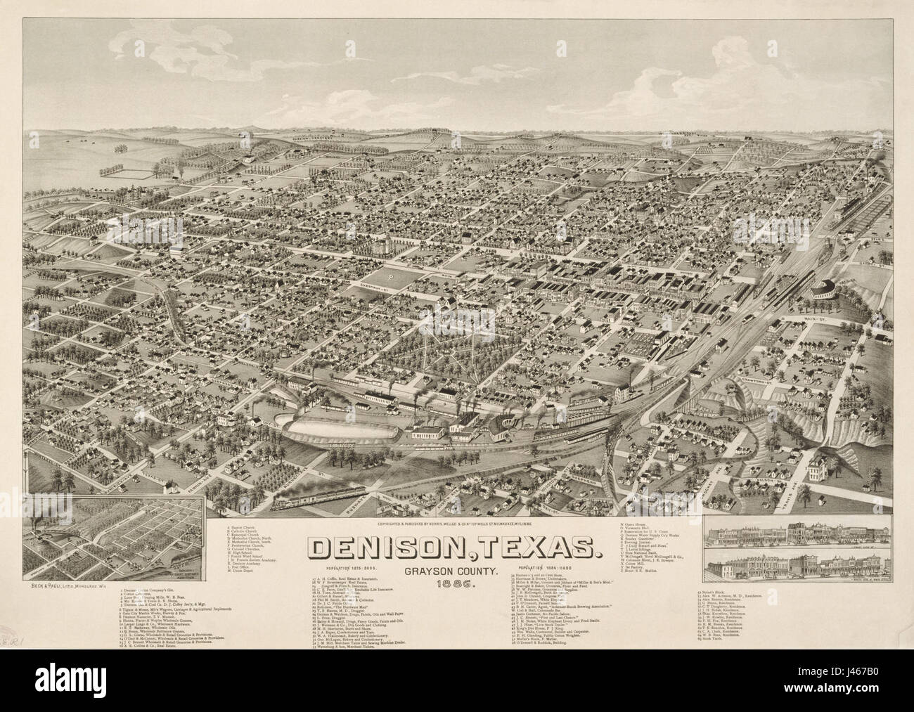 Mappa vecchia Denison 1886 Foto Stock