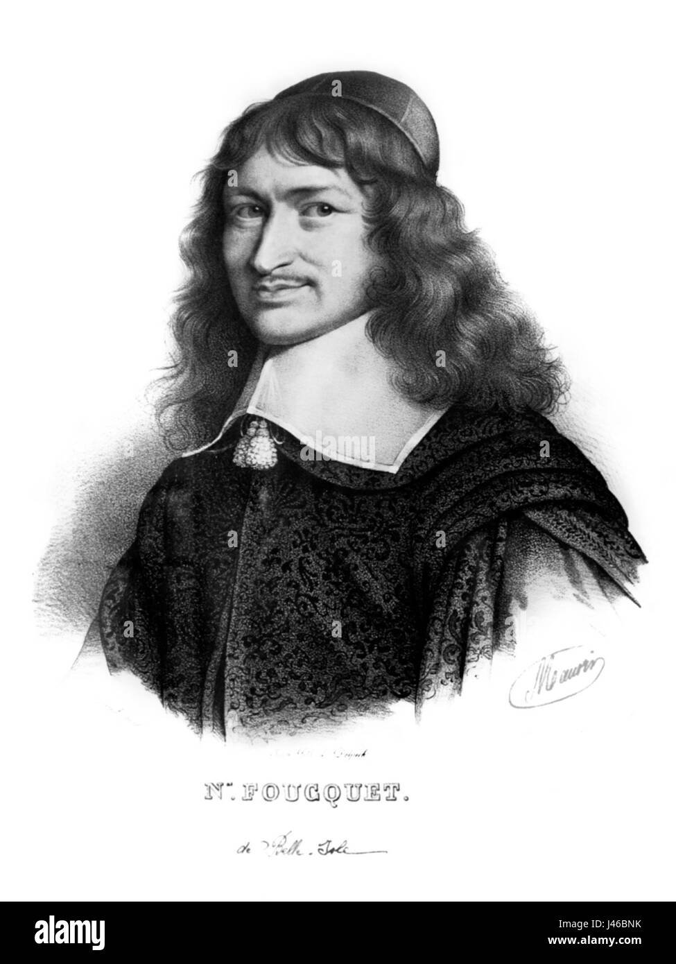 Nicolas Fouquet era un sovrintendente francese delle finanze durante il regno di Luigi XIV. È noto soprattutto per il suo stile di vita sontuoso e la sua eventuale caduta a causa delle sue spese stravaganti. Foto Stock
