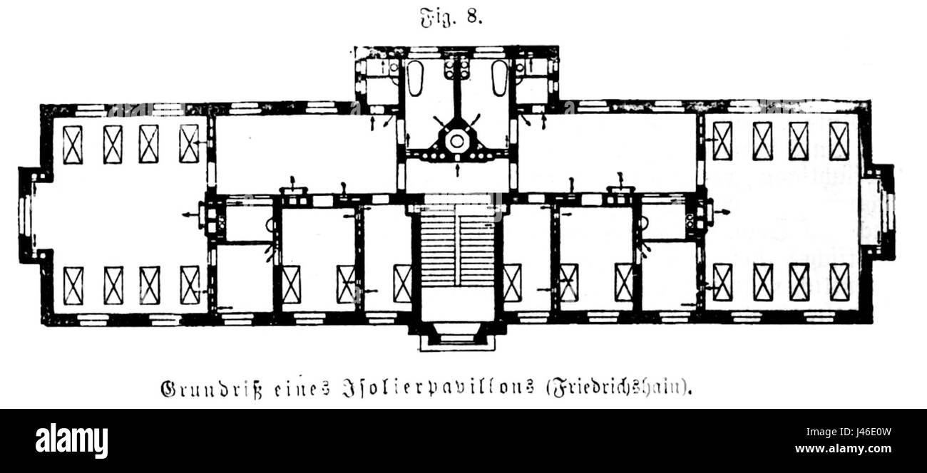 Il riferimento indica probabilmente una figura o un'illustrazione da una pubblicazione intitolata "Meyers 1888", possibilmente un riferimento medico o storico, relativo ad un ospedale (Krankenhaus) nel 1888. Può mostrare le pratiche mediche o le strutture del tempo. Foto Stock