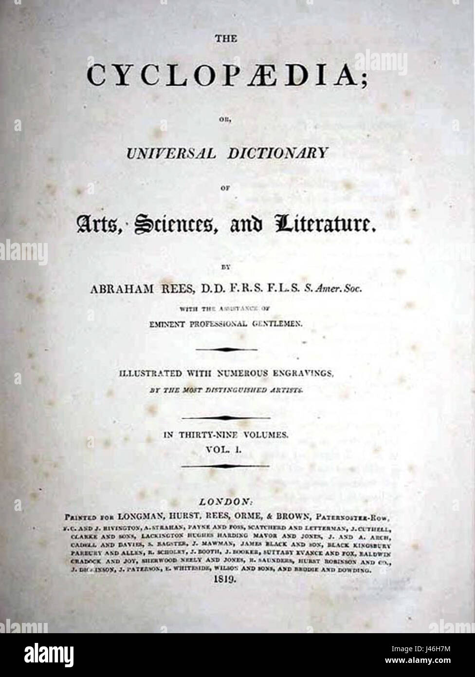 Nuovo encyclopaedia - Wikizionario Rees 1819 titolo Foto Stock
