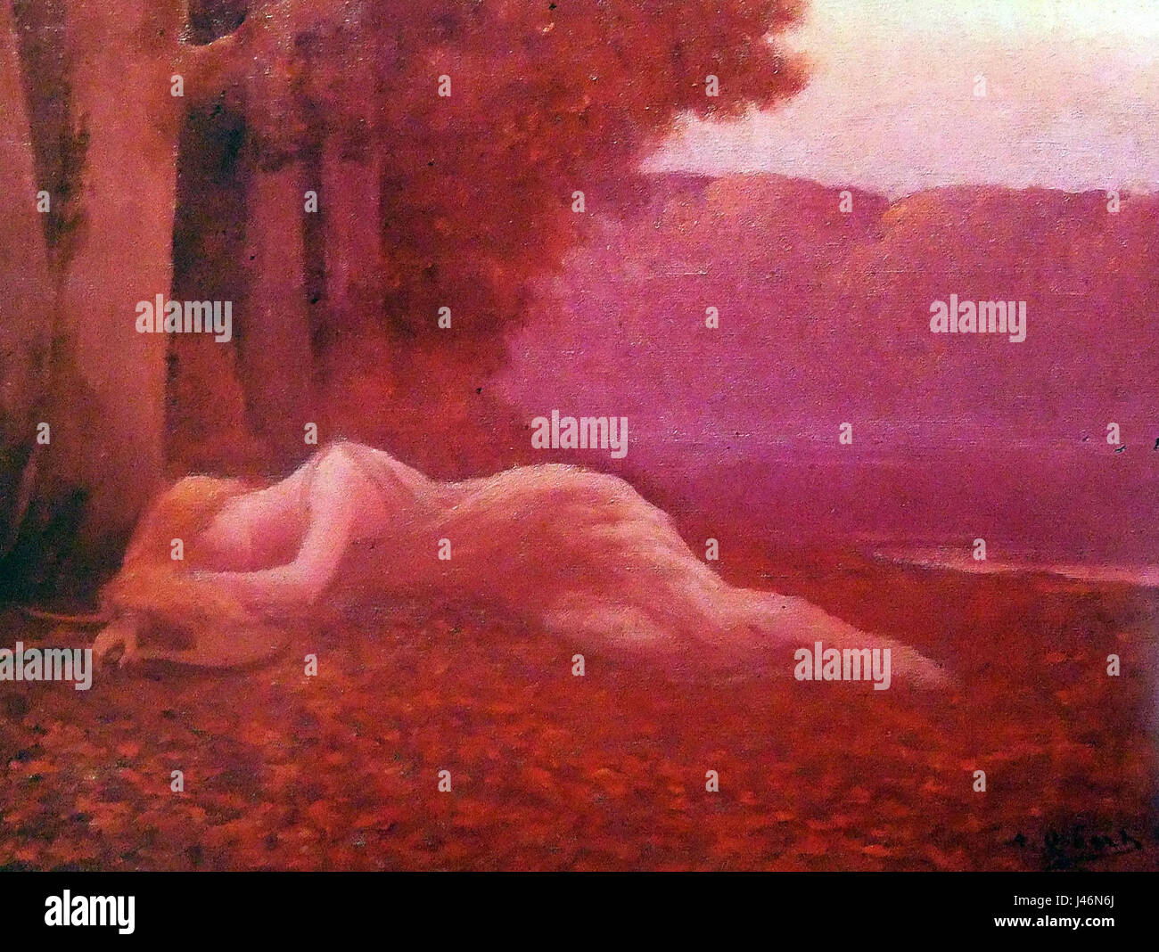 L'opera d'arte intitolata "Osbert Nymph" ritrae una creatura mitica, una ninfa, di nome Osbert. Le ninfe sono figure mitologiche del folklore, spesso associate a caratteristiche naturali come fiumi, foreste e alberi. Foto Stock