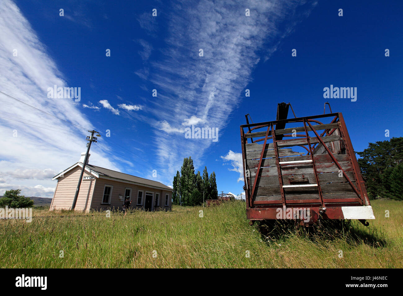 Vecchia Stazione a Hyde, Otago Rail Trail, Nuova Zelanda Foto Stock