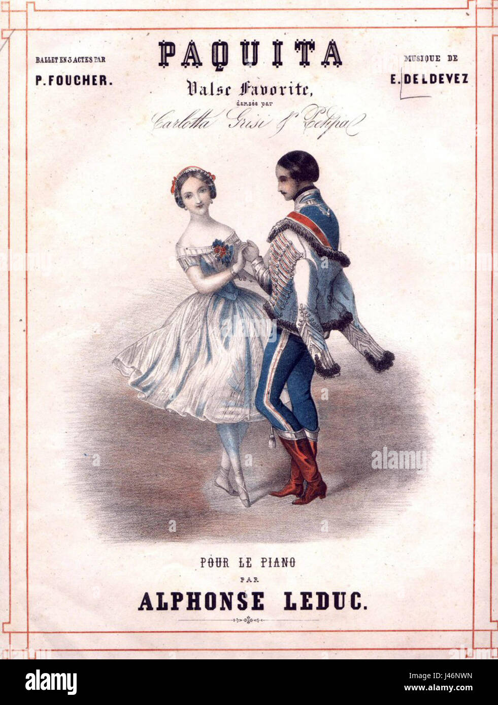 'Paquita' è un balletto con musica di Ã' douard Deldevez. Questa riduzione per pianoforte da 1846 adatta la partitura orchestrale originale per pianoforte solo, catturando l'essenza delle melodie del balletto. Foto Stock