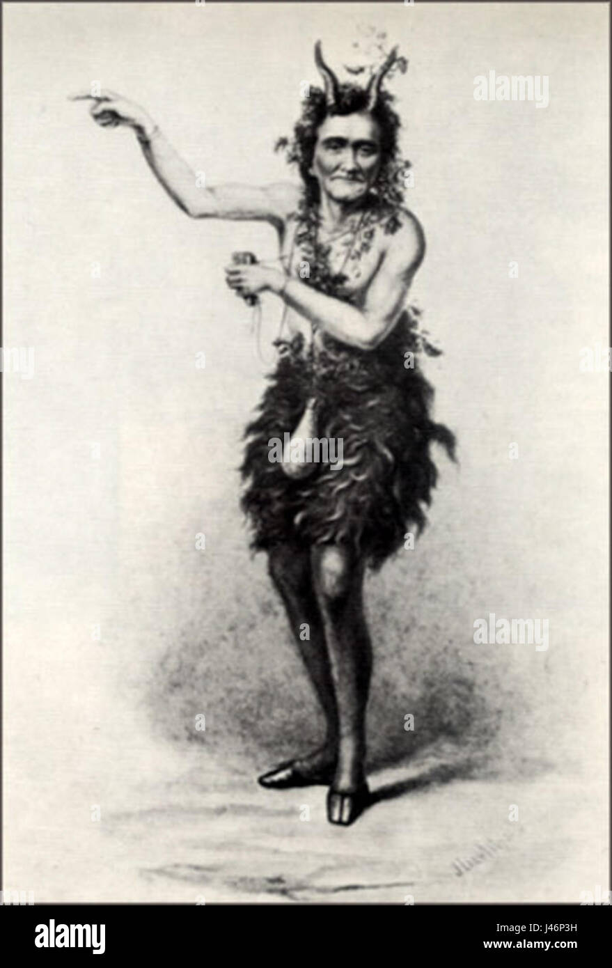 Questo lavoro del XIX secolo presenta una rappresentazione del personaggio "Pan", interpretato da Nestroy, interpretato da E. v. Hartitzsch. Riflette le tradizioni teatrali dell'epoca e mette in evidenza l'interpretazione di Nestroy del personaggio mitologico Pan nel teatro tedesco. Foto Stock