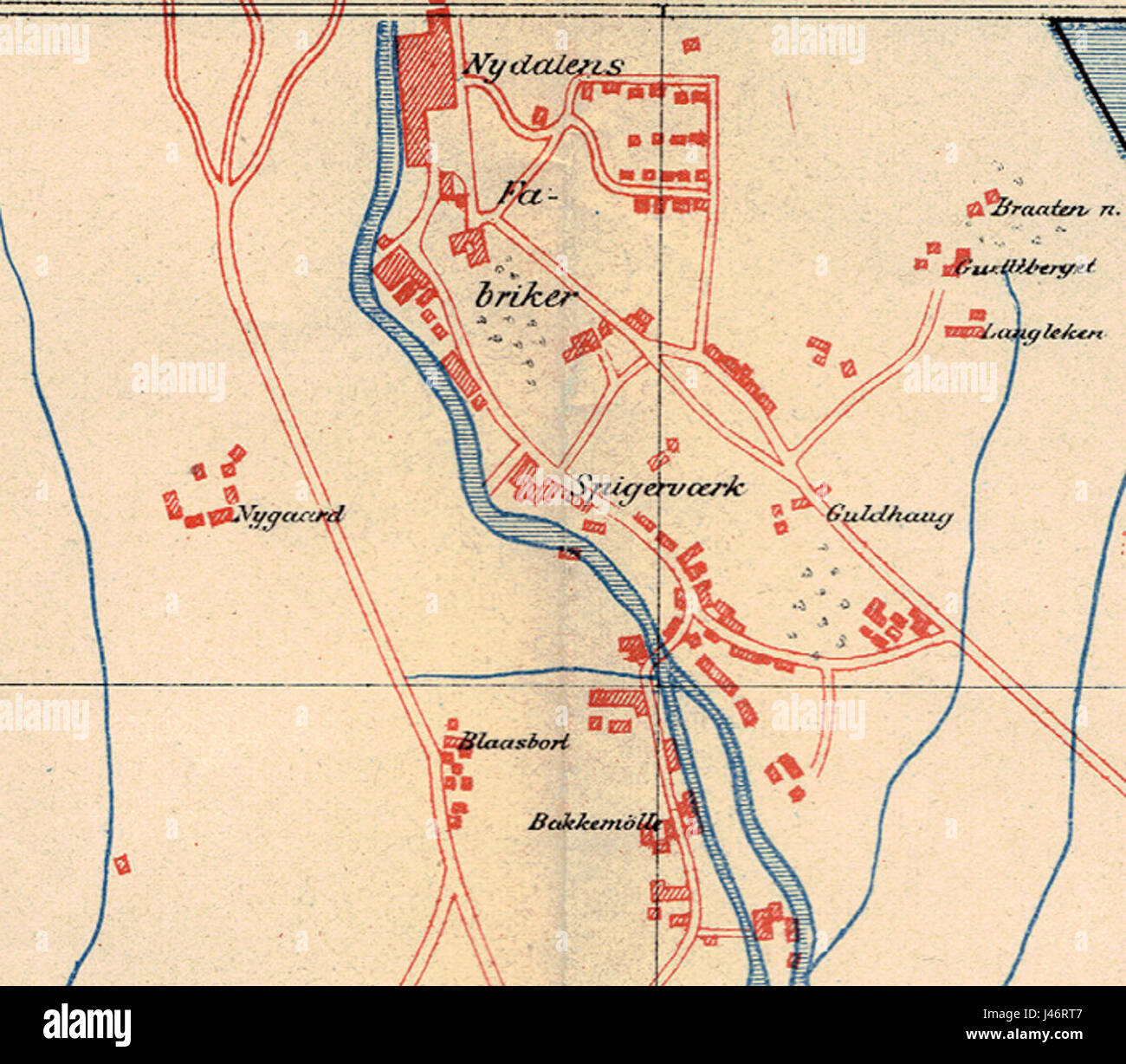 La mappa del 1900 di Nydalen offre una vista storica del quartiere di Oslo, Norvegia, mostrando lo sviluppo urbano e la disposizione alla fine del XX secolo. Foto Stock