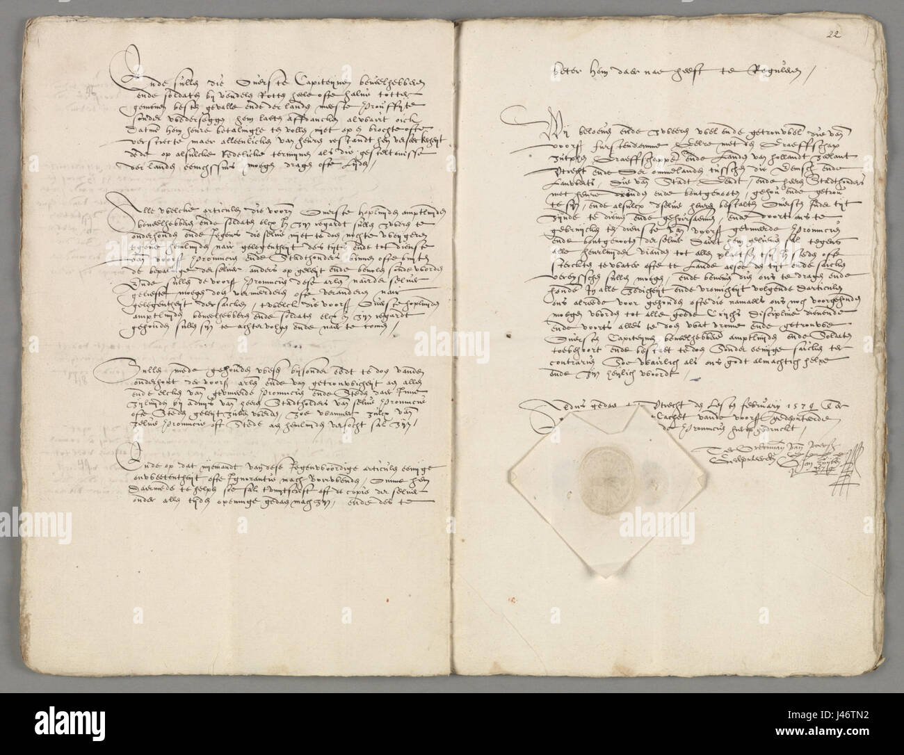 Un documento storico dell'Archivio Nazionale dei Paesi Bassi, contrassegnato da NL HANA 1.01.19 2623 060, che descrive l'Unione di Utrecht nella storia olandese. Foto Stock