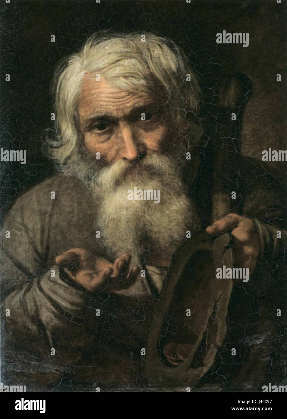 "Vecchio mendicante" è un dipinto dell'artista russo V. Shebuev, creato nel 1808. L'opera d'arte è ospitata nel Museo Russo ed è conosciuta per la sua rappresentazione di un mendicante anziano, catturando sia la profondità emotiva che il contesto storico. Foto Stock