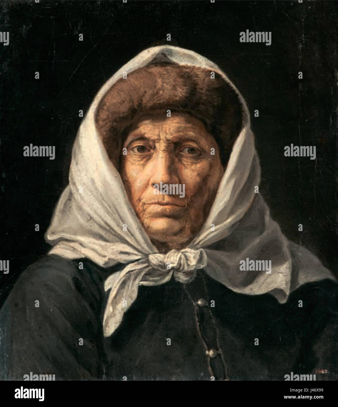 "Vecchia donna" di L.K. Plakhov, creato negli anni '1830, è un dipinto esposto al Museo Russo. Il ritratto cattura l'essenza fisica ed emotiva dell'invecchiamento, offrendo una panoramica sulla ritrattistica russa dell'epoca. Foto Stock