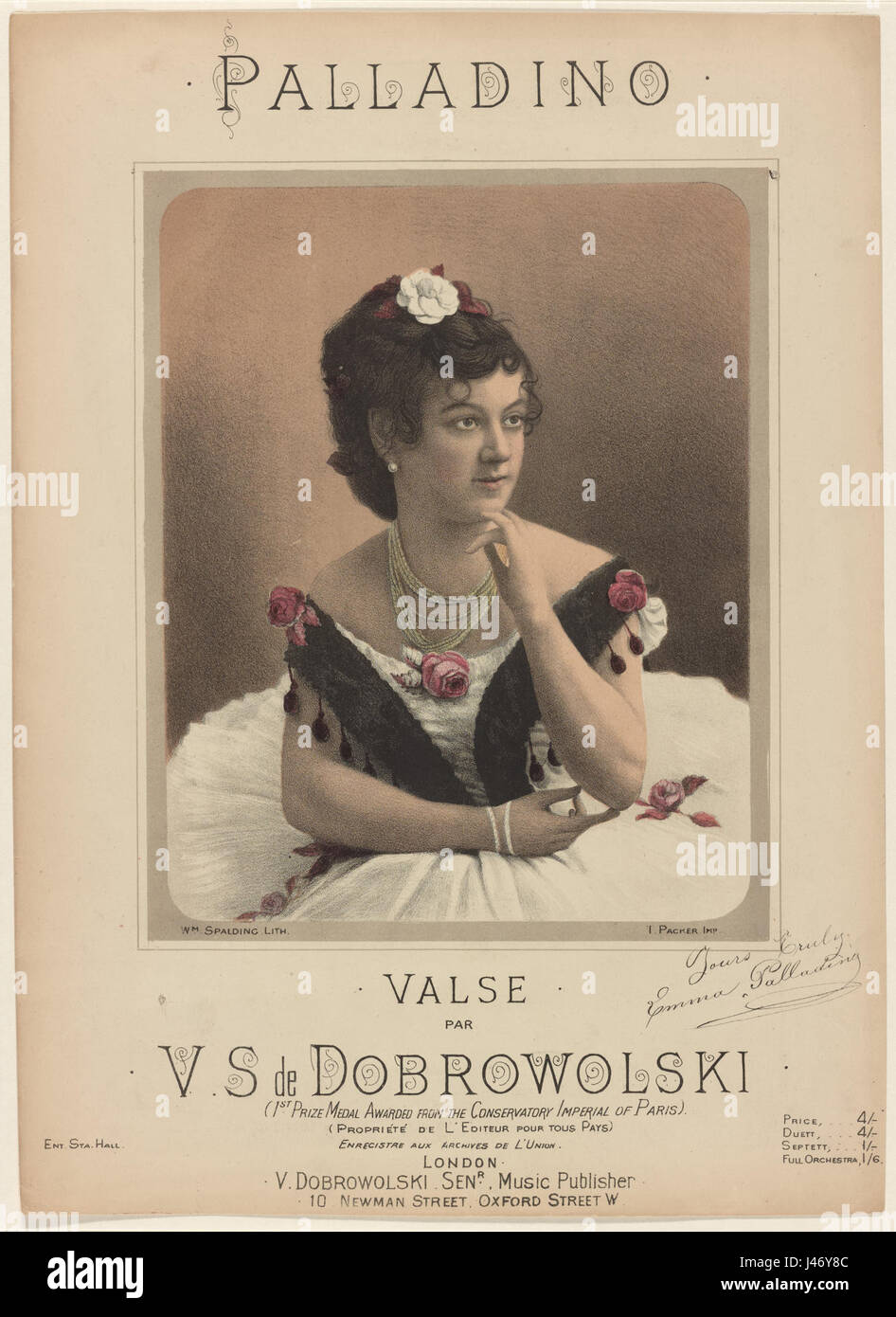 Un valzer composto da V. S. de Dobrowolski, intitolato "Palladino", presente nella collezione della New York Public Library. Questo pezzo esemplifica la musica di danza classica e la tradizione valzer europea. Foto Stock
