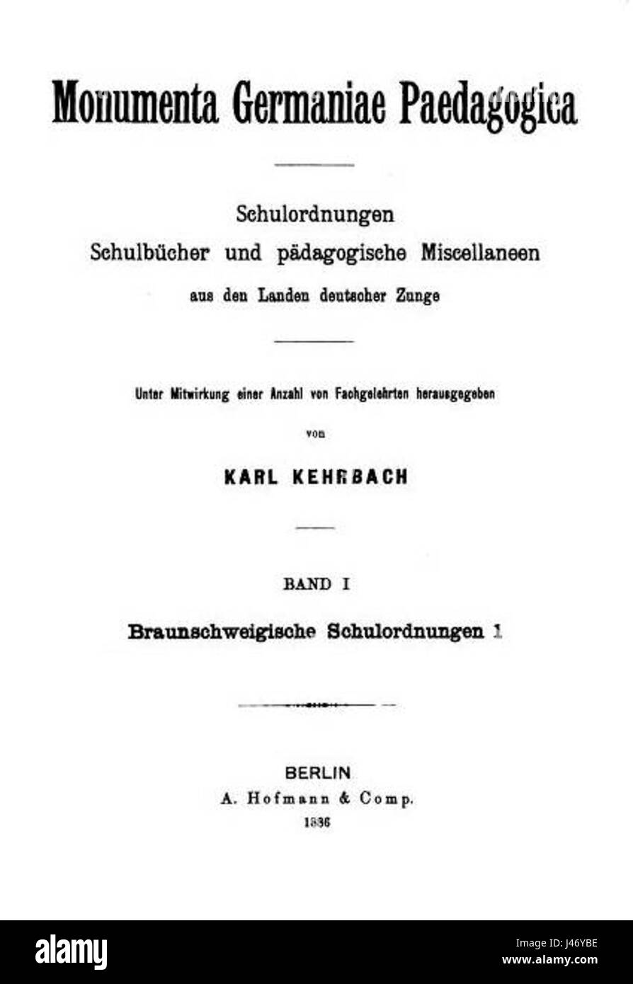 Monumenta Germaniae Paedagogica 1886 Titel Foto Stock
