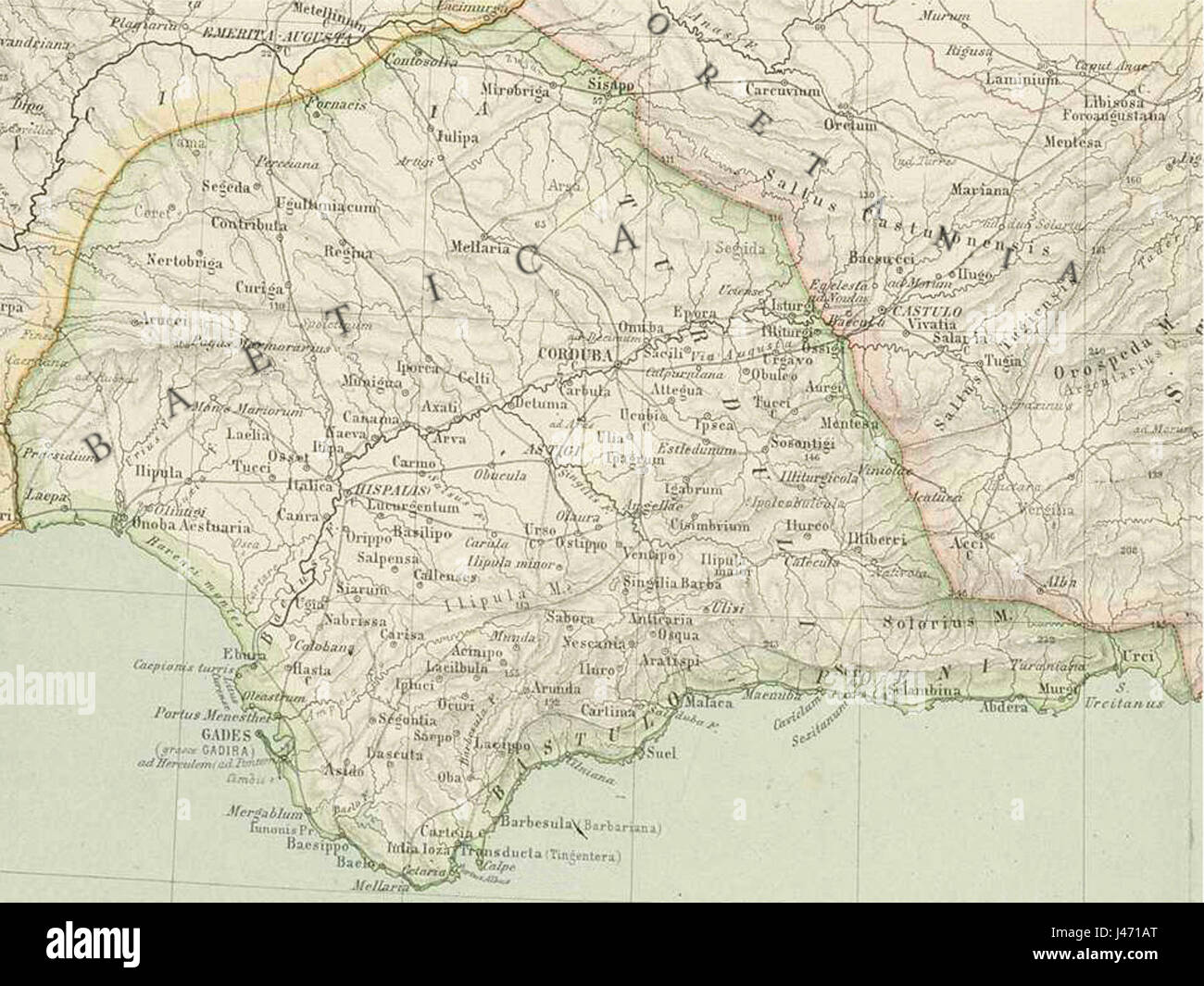 La "parte 4 dell'Hispania romana 218-215 a.C. (Baetica)" discute la storia della provincia romana di Baetica in Hispania (l'odierna Spagna) durante la seconda guerra punica. Questo periodo coinvolse campagne militari e governance territoriale, chiave per l'espansione romana nella penisola iberica. Foto Stock