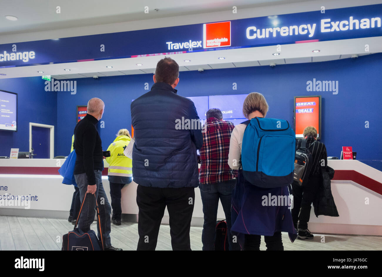 Travelex Cambio valuta all'aeroporto di Manchester. In Inghilterra. Regno Unito Foto Stock