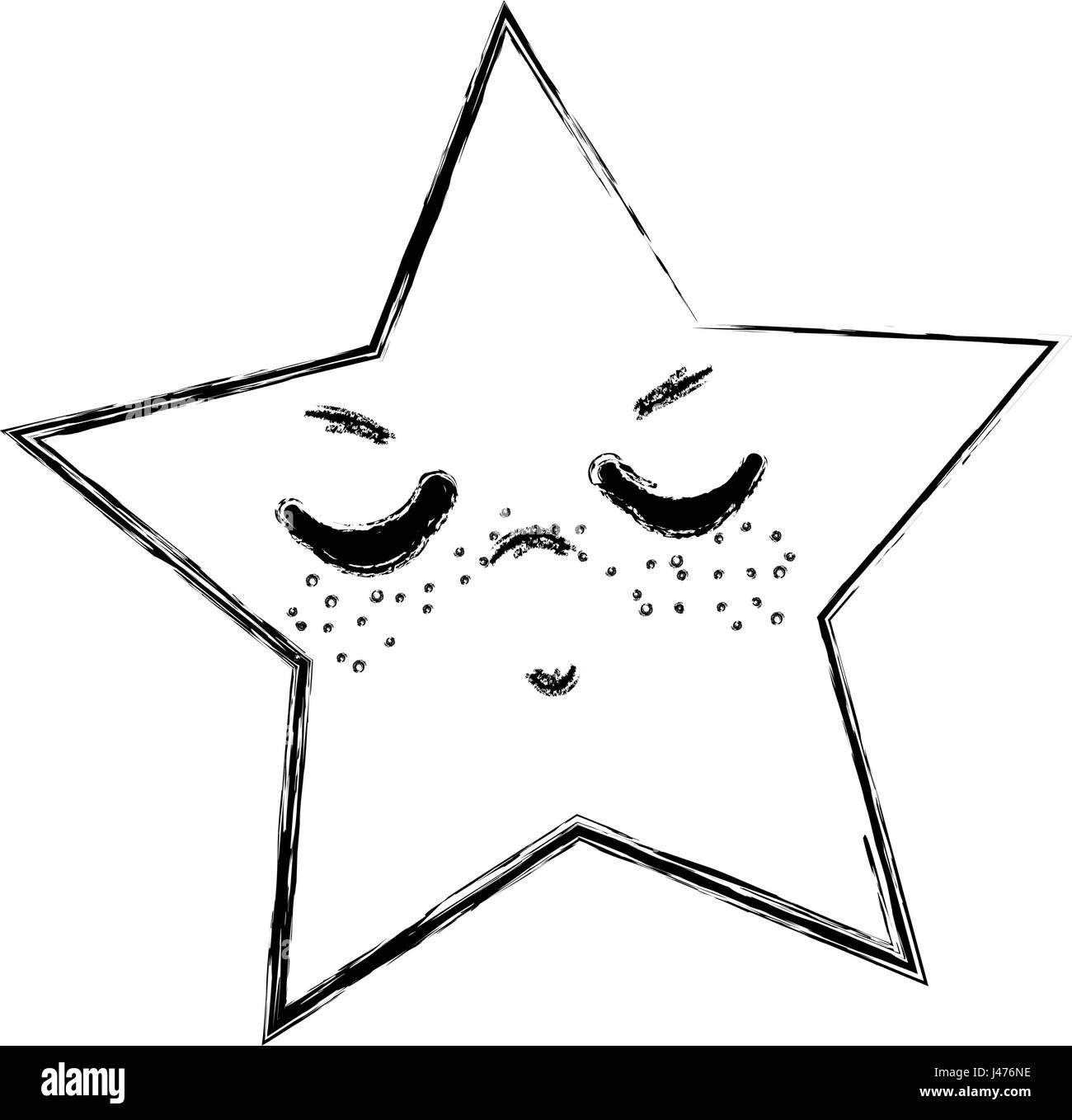 La linea kawaii arrabbiato e accattivante design a stella Illustrazione Vettoriale