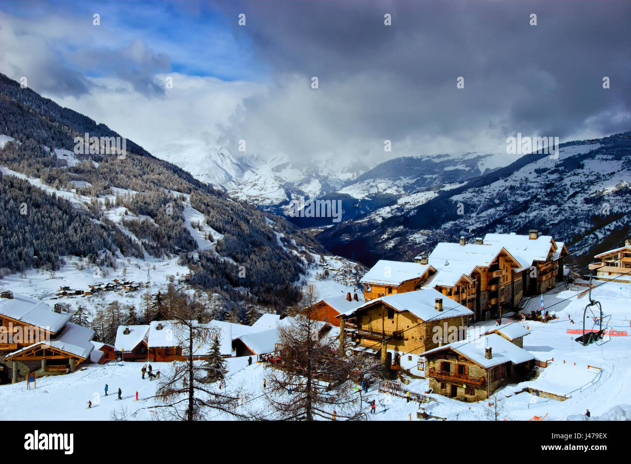 Valle Tarentaise e Sainte Foy ski resort nel Nord delle Alpi Francesi, Francia Foto Stock