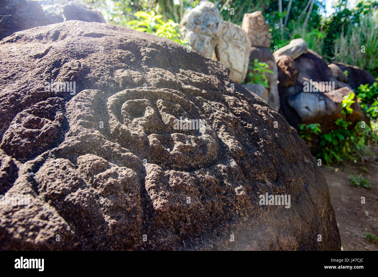 Incisioni rupestri sull isola di Ometepe Nicaragua Foto Stock