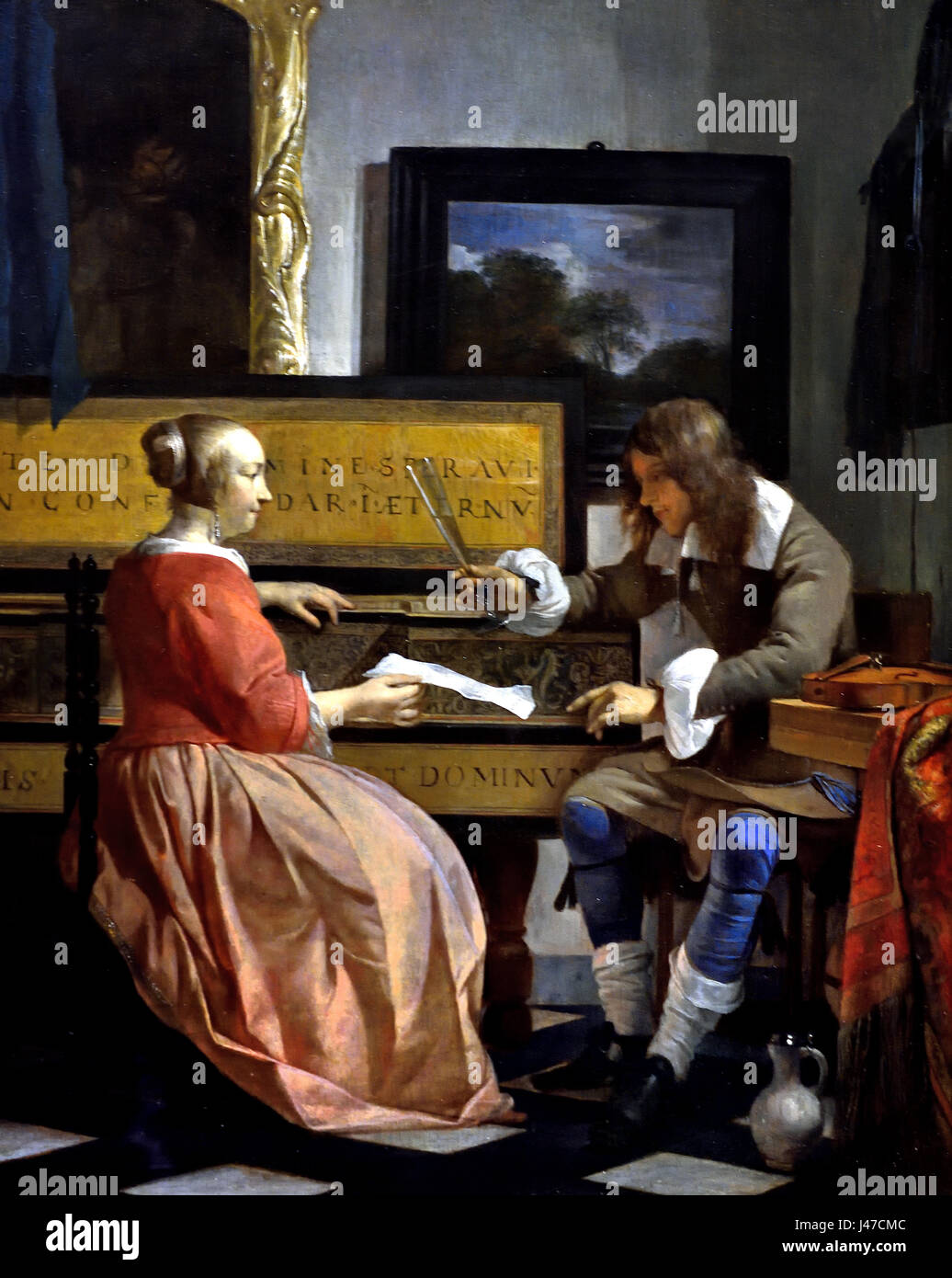 Un uomo e una donna seduta da un verginale 1665 Gabriel Metsu 1629 - 1667 olandese Nei Paesi Bassi Foto Stock