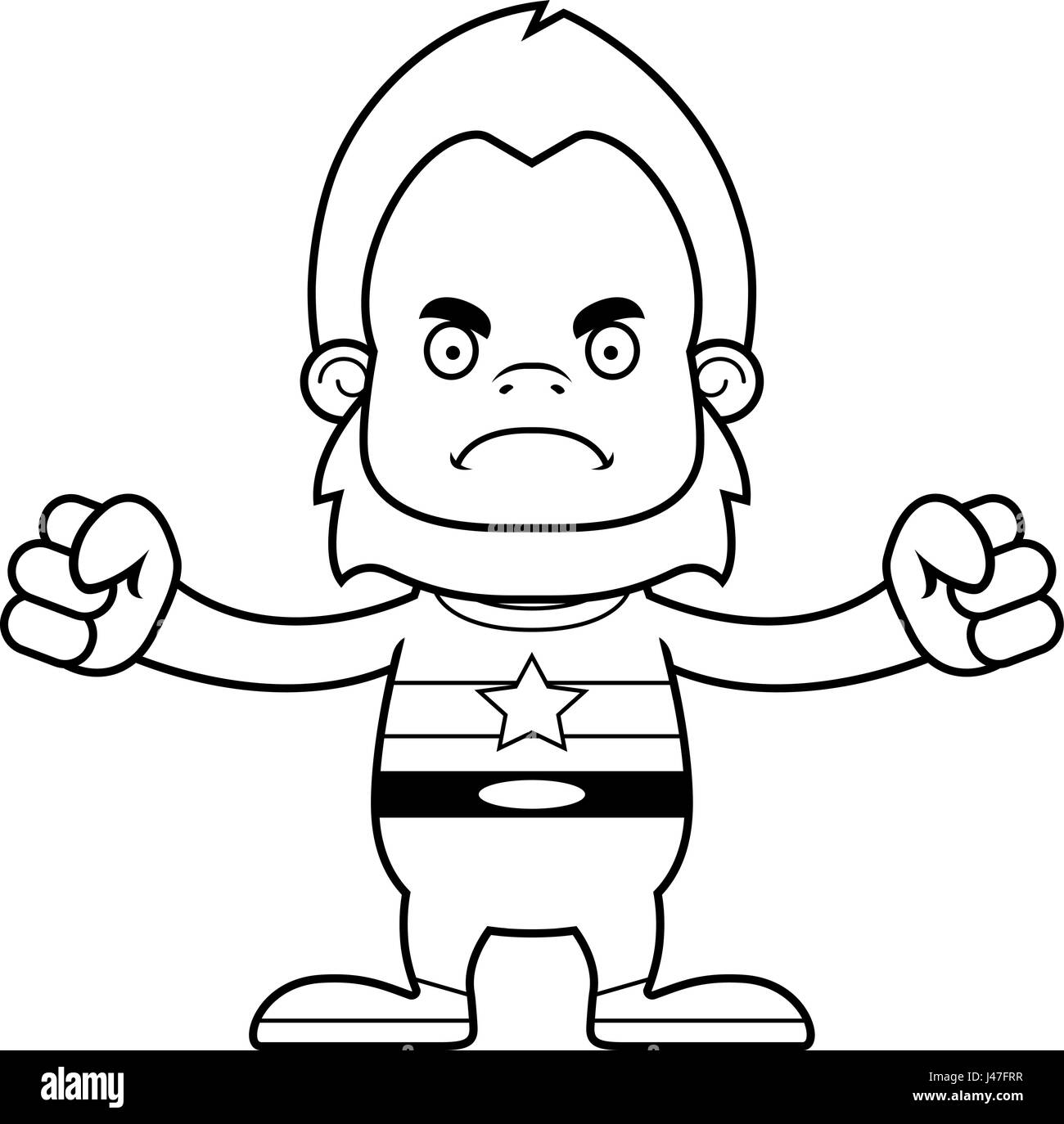 Un cartoon superhero sasquatch cercando arrabbiato. Illustrazione Vettoriale