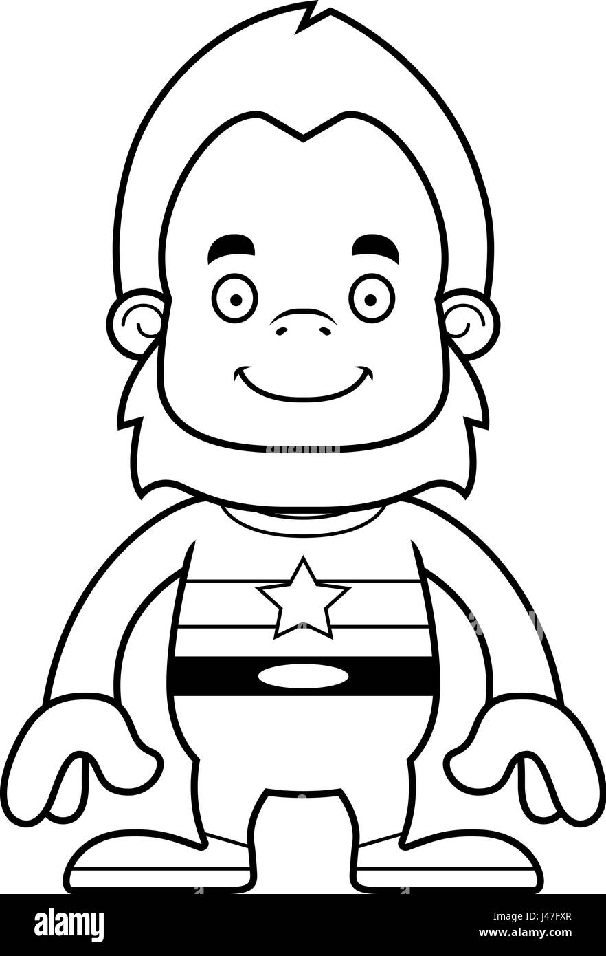 Un cartoon superhero sasquatch sorridente. Illustrazione Vettoriale