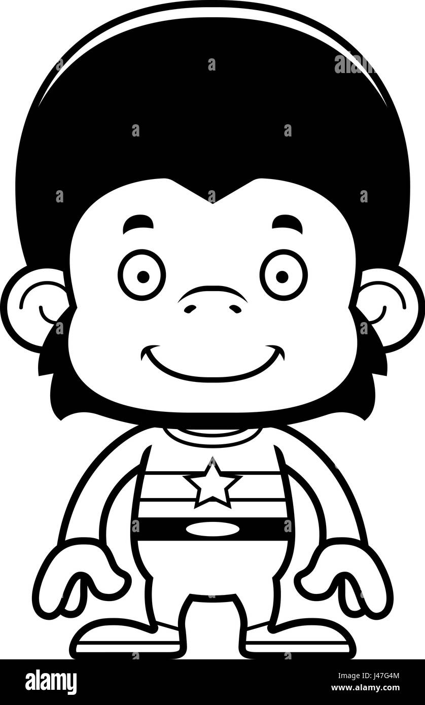 Un supereroe dei cartoni animati di uno scimpanzé sorridente. Illustrazione Vettoriale