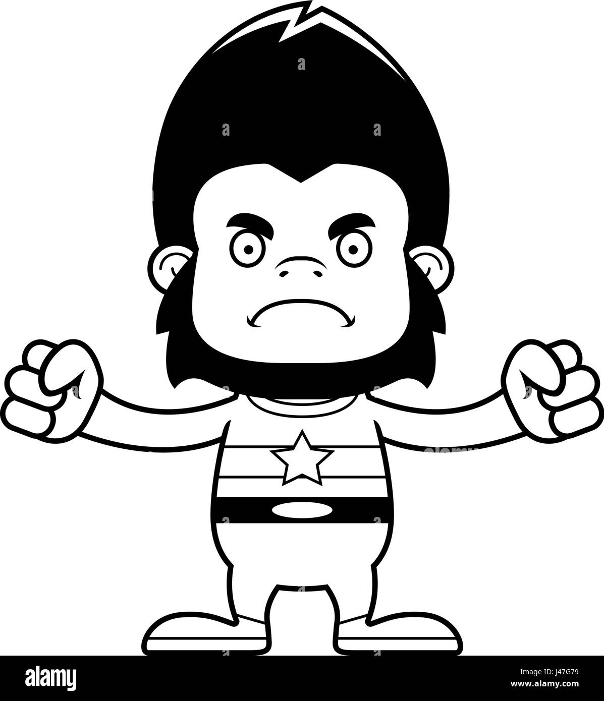 Un cartoon superhero gorilla guardando arrabbiato. Illustrazione Vettoriale