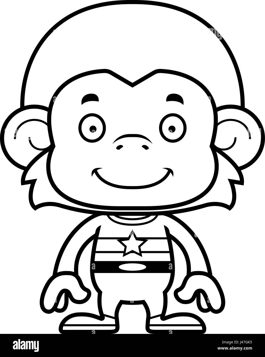 Un supereroe cartoon monkey sorridente. Illustrazione Vettoriale