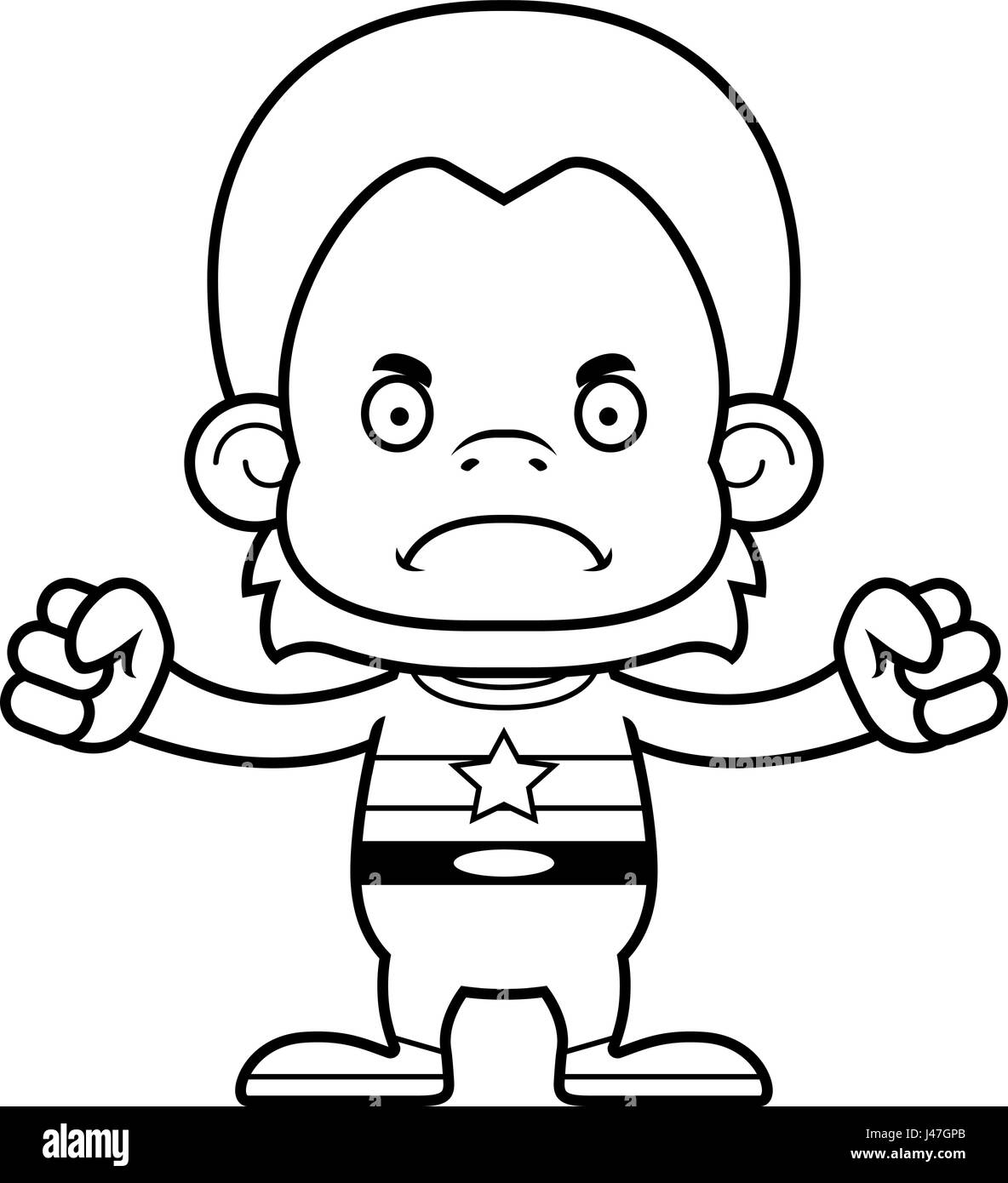 Un cartoon superhero orangutan cercando arrabbiato. Illustrazione Vettoriale