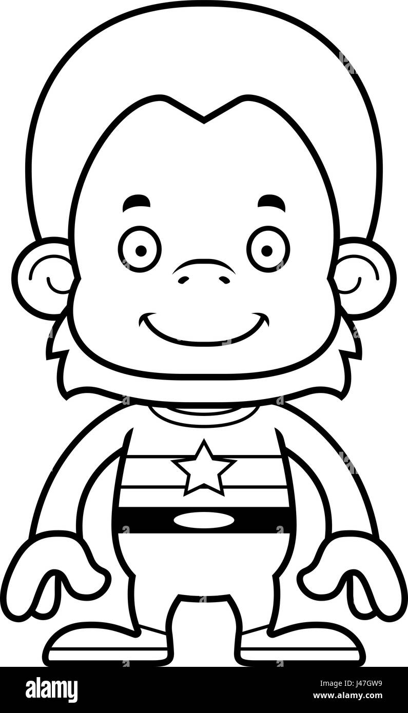 Un cartoon superhero orangutan sorridente. Illustrazione Vettoriale