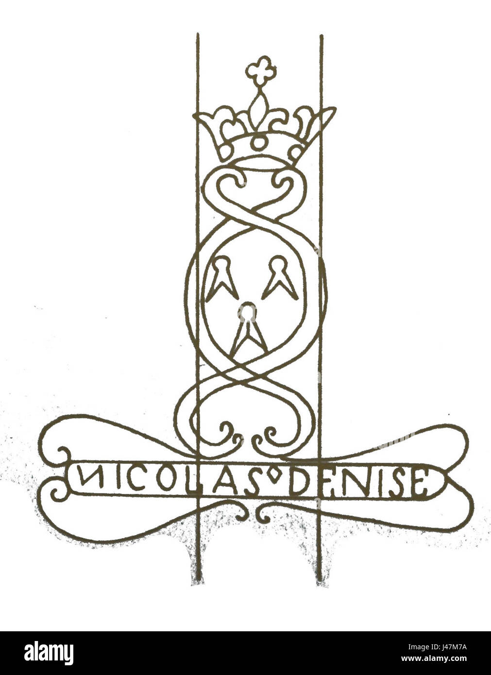 Questo articolo si riferisce a un disegno o a un'opera d'arte di Nicolas Denise, con un disegno a quattro foglie, che potrebbe far parte di una collezione artistica storica. Foto Stock