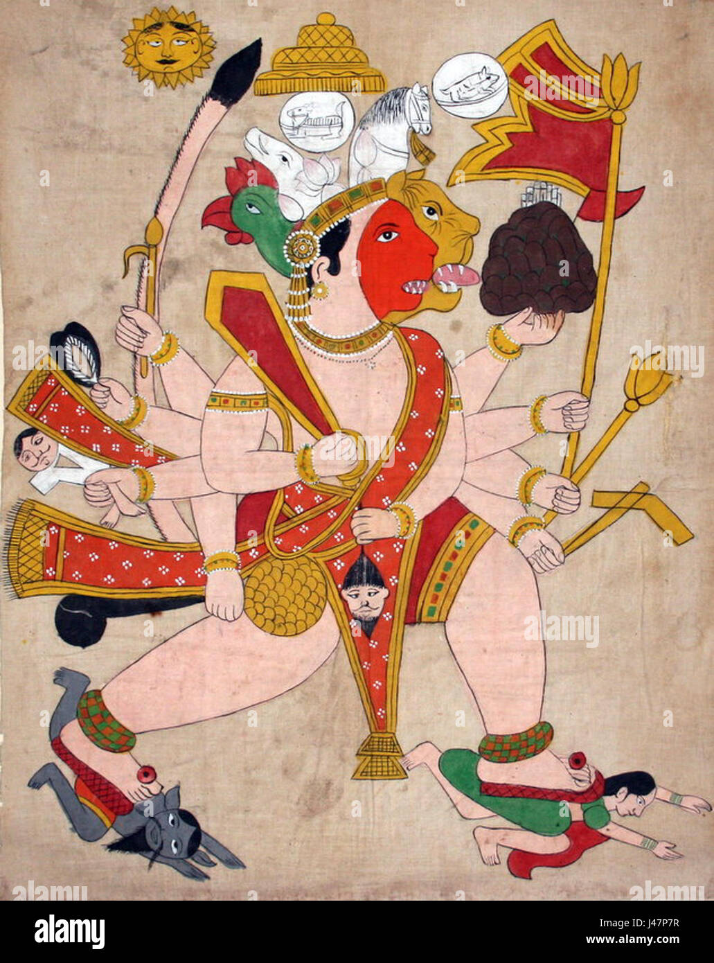 Panchmukhi Hanuman è una rappresentazione del dio indù Hanuman, illustrato con cinque volti, che simboleggia i suoi diversi poteri e abilità come divinità nella mitologia indù. Foto Stock