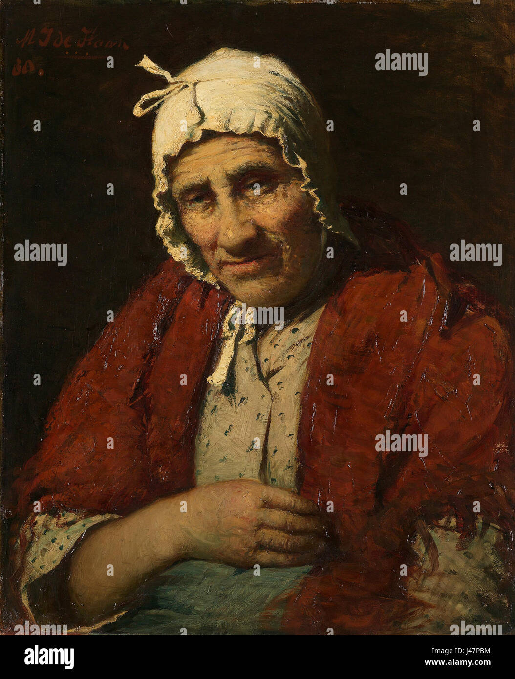 Questo dipinto, intitolato "Oude joodse vrouw" (vecchia donna ebrea), è ospitato nel Rijksmuseum e presenta un ritratto di un'anziana donna ebrea. Il pezzo riflette la ritrattistica olandese del XVII secolo e la rappresentazione culturale. Foto Stock