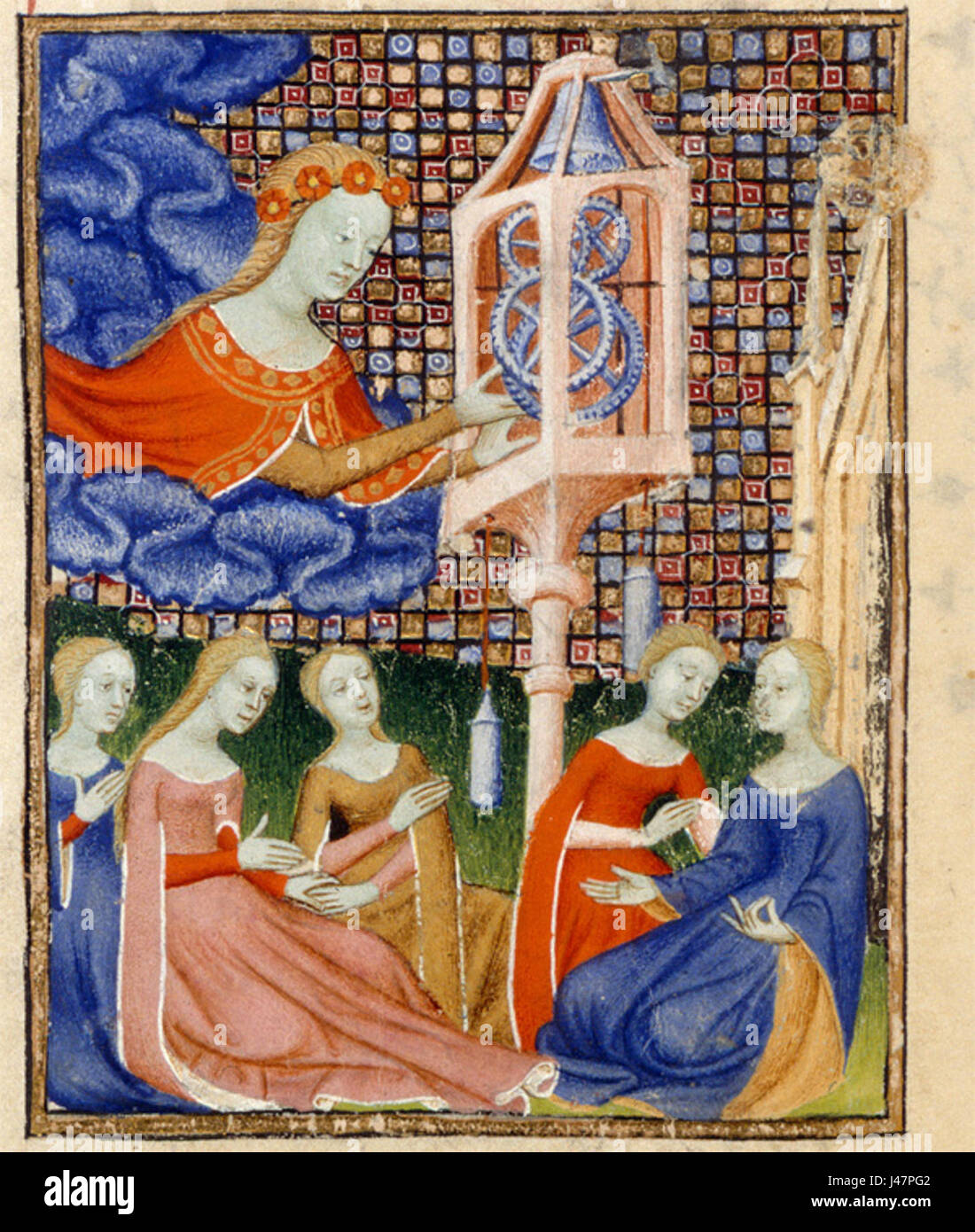 La lettera di Othea, parte del manoscritto della Regina, è un testo medievale attribuito a Cristina di Pizan. Il manoscritto offre una lettera morale e didattica sulle virtù, volta a educare e guidare i suoi lettori attraverso la narrazione allegorica. Foto Stock