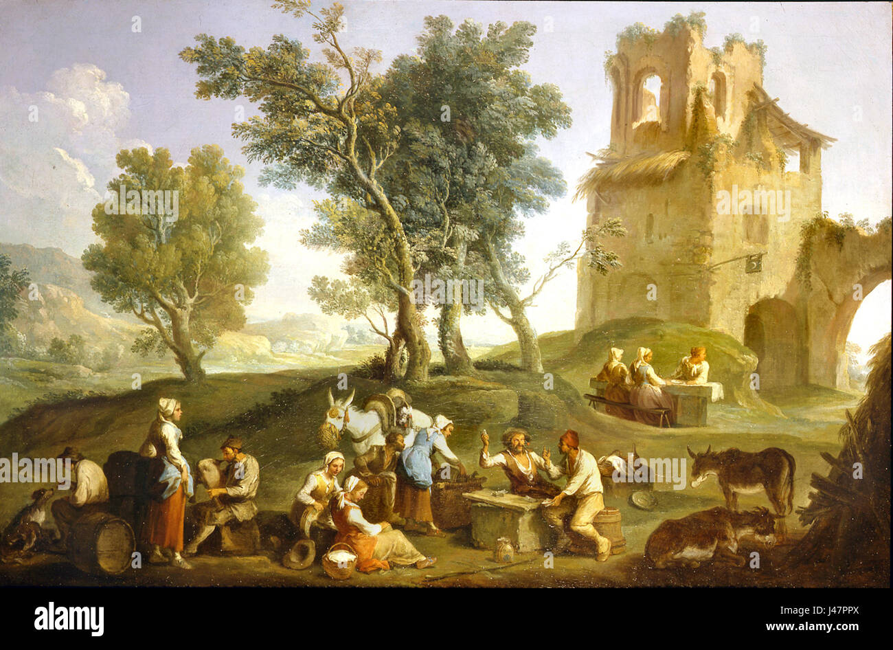 La "scena rurale" di Monaldi offre una rappresentazione pastorale della vita rurale, catturando paesaggi sereni e tradizionali scene agricole della campagna. Foto Stock