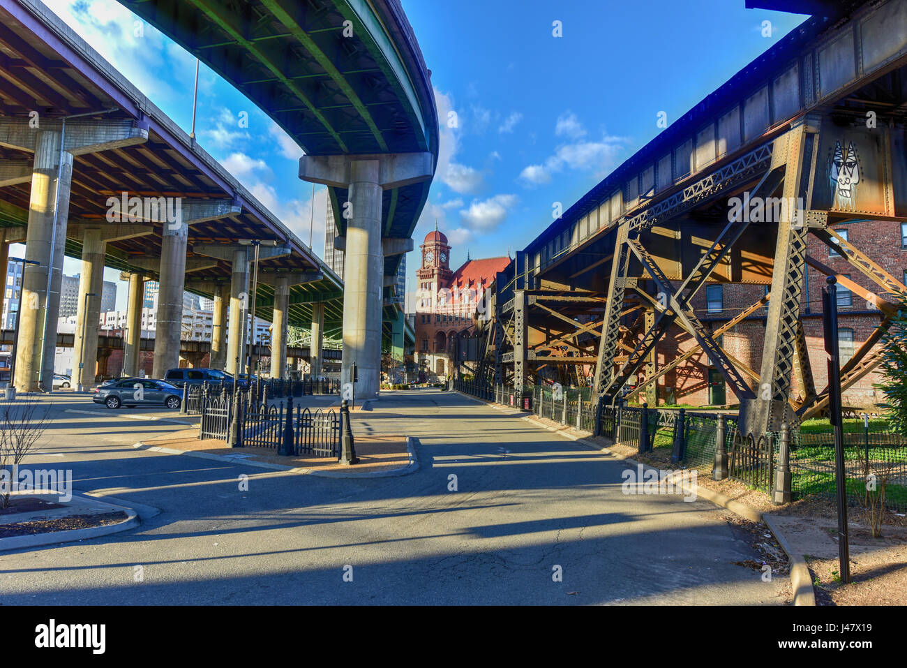 Storica Main Street Station e Interstate-95 in Richmond, Virginia. Foto Stock