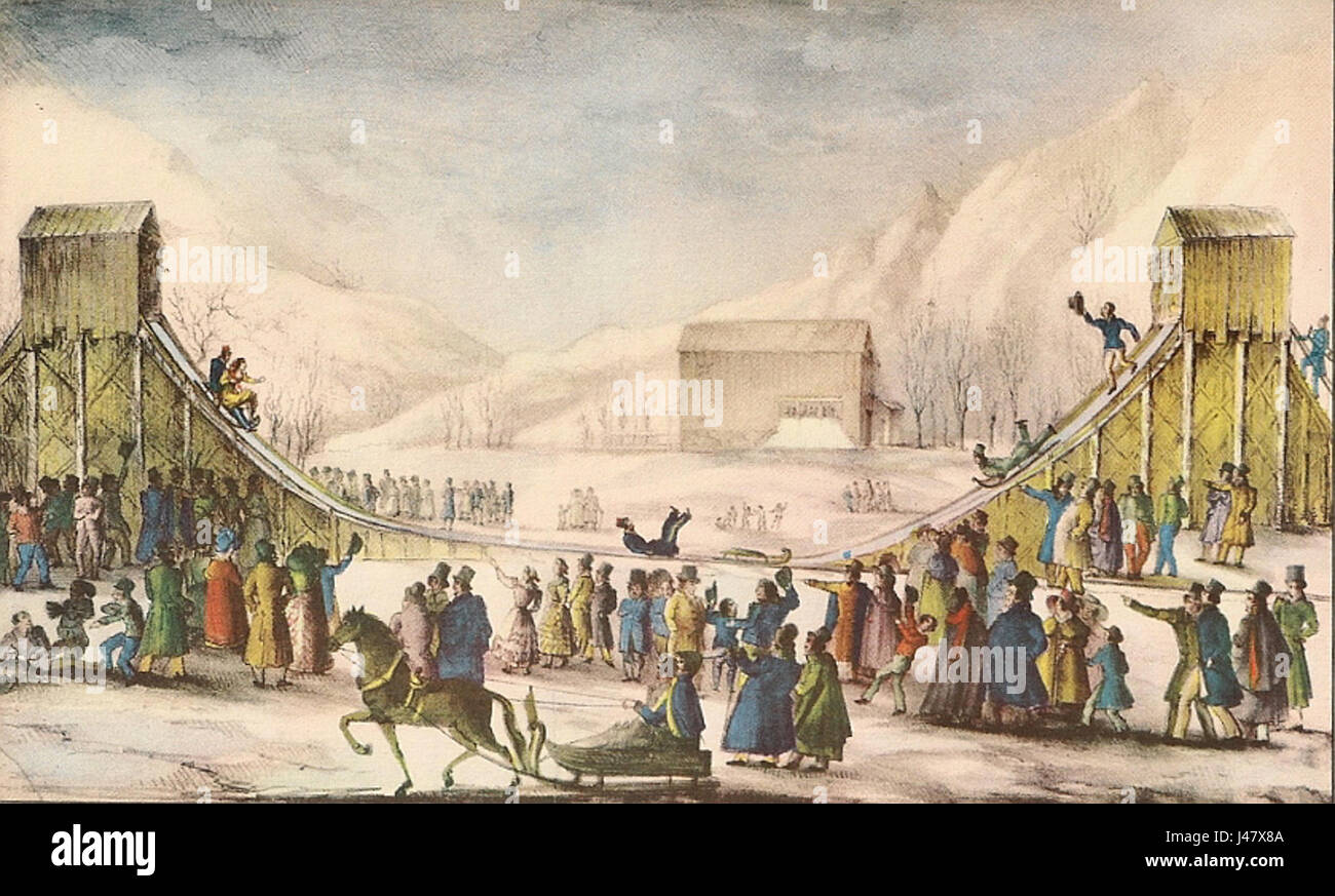 "Montagne russe" si riferisce a una delle prime montagne russe costruite a Stoccolma nel 1830, che segna uno dei primi esempi di giostre nei parchi di divertimento della storia. La giostra è un esempio chiave della tecnologia di divertimento dei primi anni del XIX secolo. Foto Stock