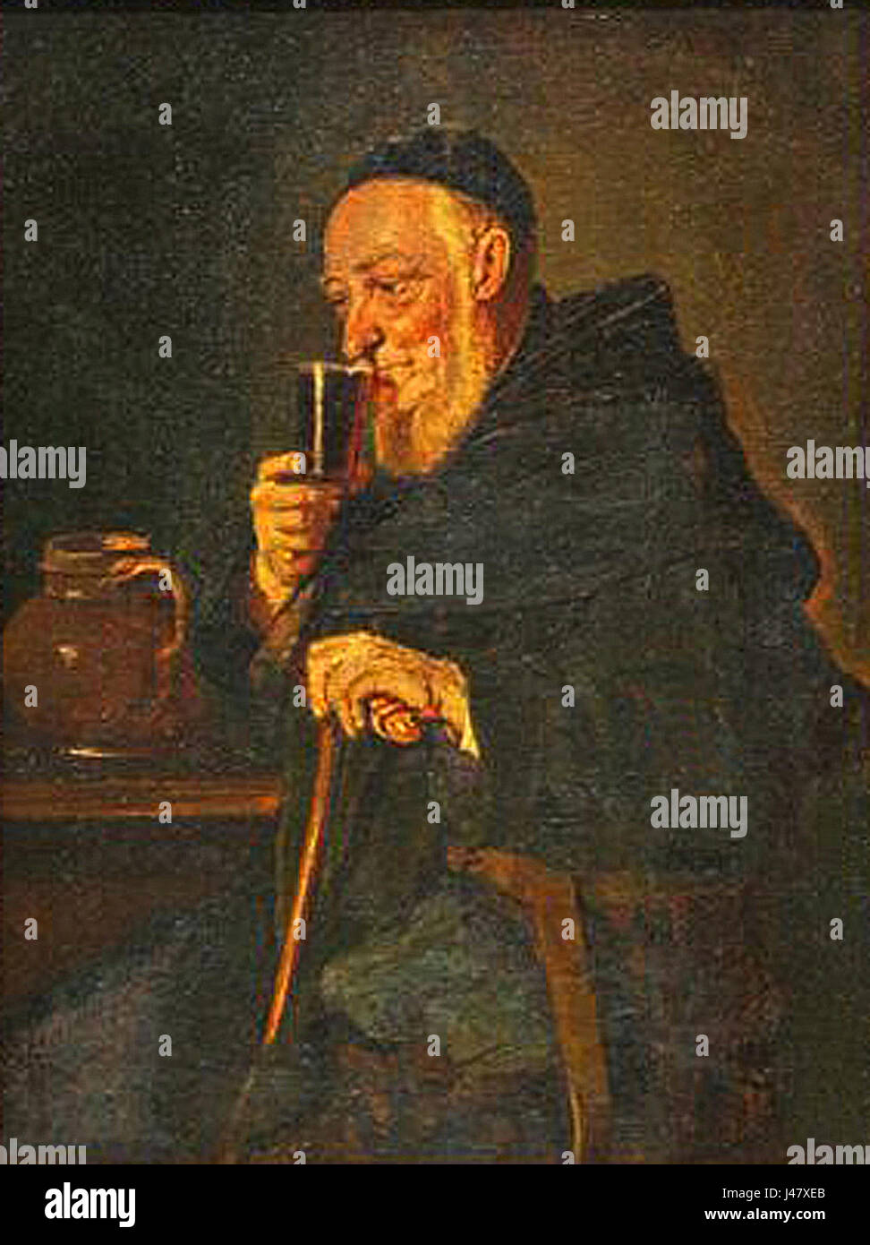 Pittura, Europeo, Monaco bevendo vino XIXe Foto Stock