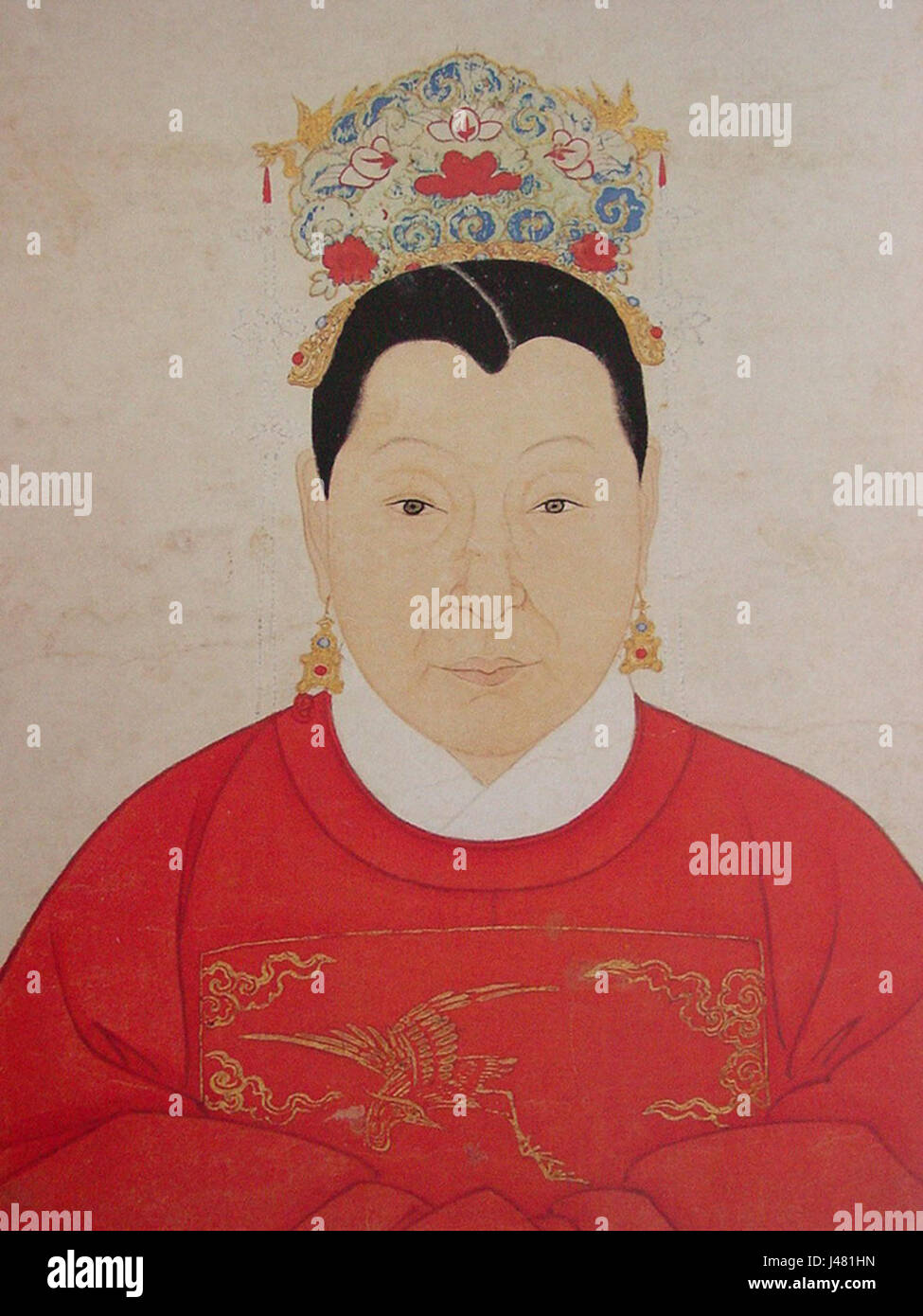 La "nobildonna Ming" è un'opera d'arte che mostra l'eleganza e lo status sociale delle donne durante la dinastia Ming. Il ritratto cattura la moda raffinata e il significato culturale del tempo. Foto Stock