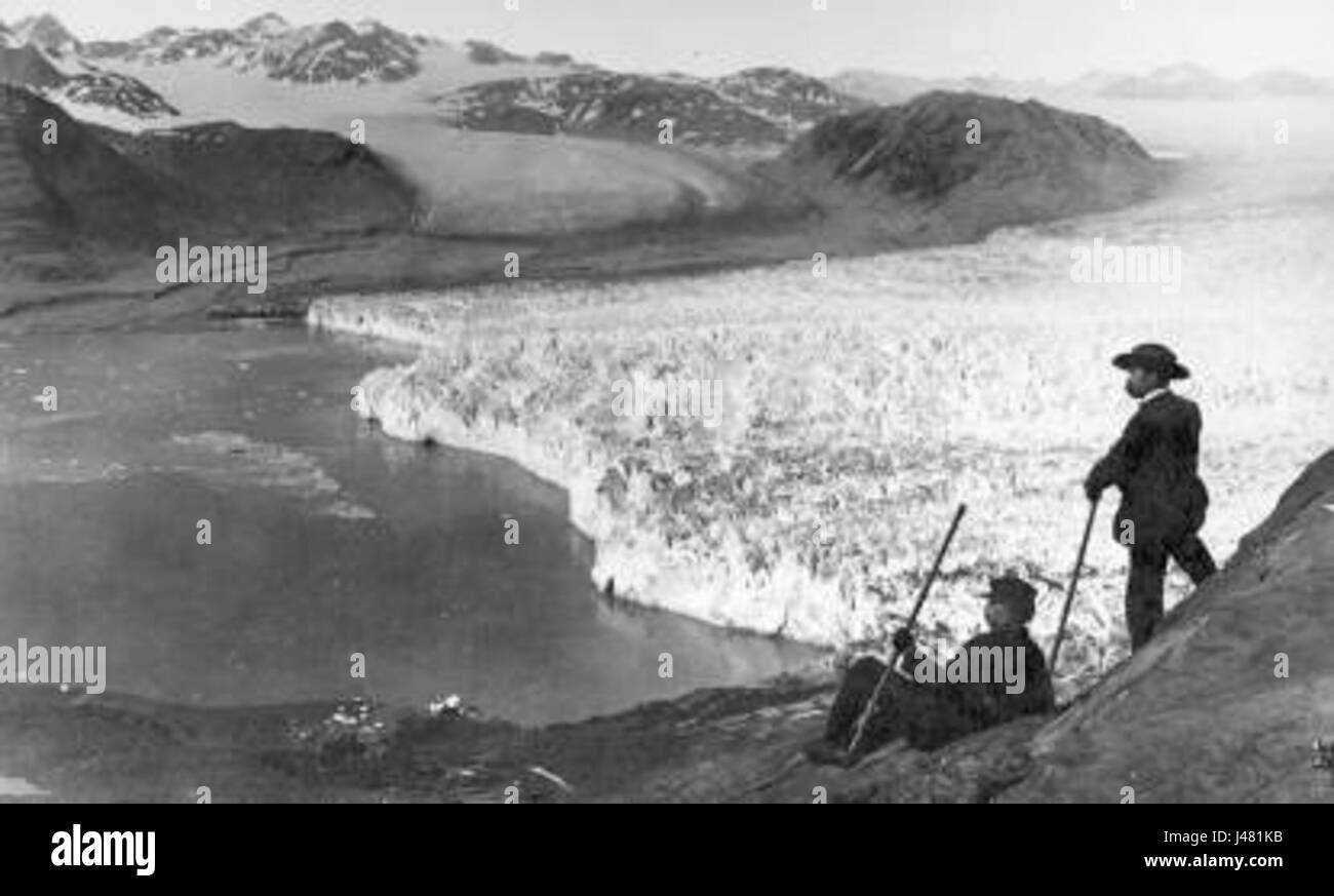Il ghiacciaio Muir, situato in Alaska, Stati Uniti, è uno dei maggiori ghiacciai del Glacier Bay National Park. È stato un sito significativo per gli studi geologici e il monitoraggio ambientale a causa dei suoi drammatici cambiamenti di dimensioni e struttura nel corso degli anni. Foto Stock