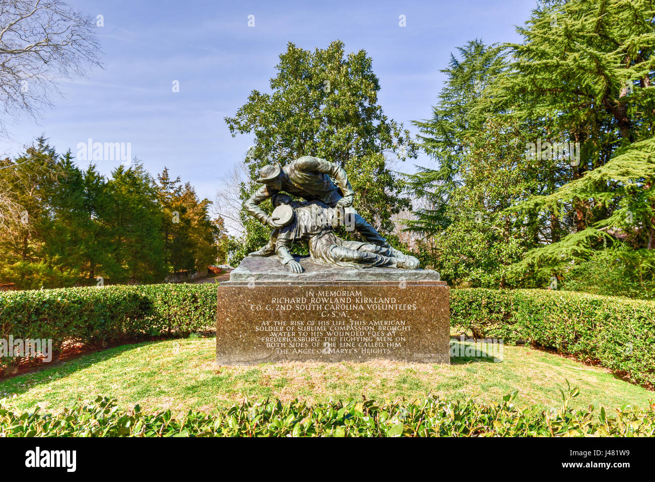 Monumento a Richard Rowland Kirkland di Fredericksburg, Virginia. Conosciuta come l'Angelo di Marye altezze del. Foto Stock