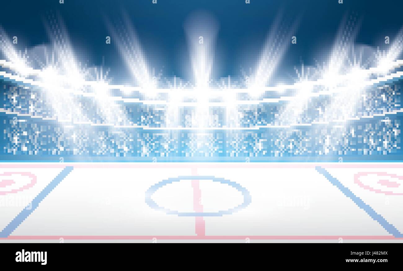 Ice Hockey Stadium con faretti. Illustrazione Vettoriale. Illustrazione Vettoriale