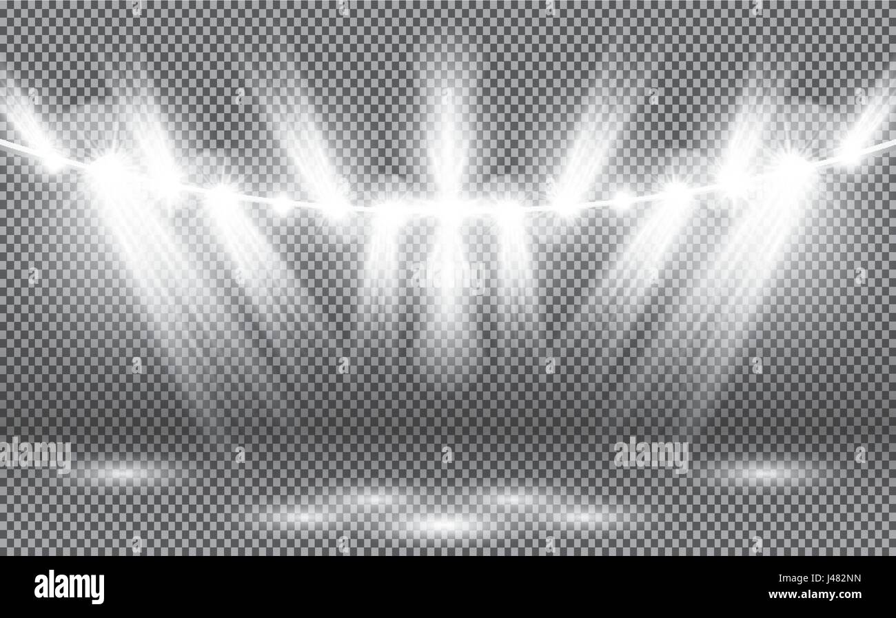 Luce da riflettori su sfondo trasparente. Illustrazione Vettoriale. Illustrazione Vettoriale