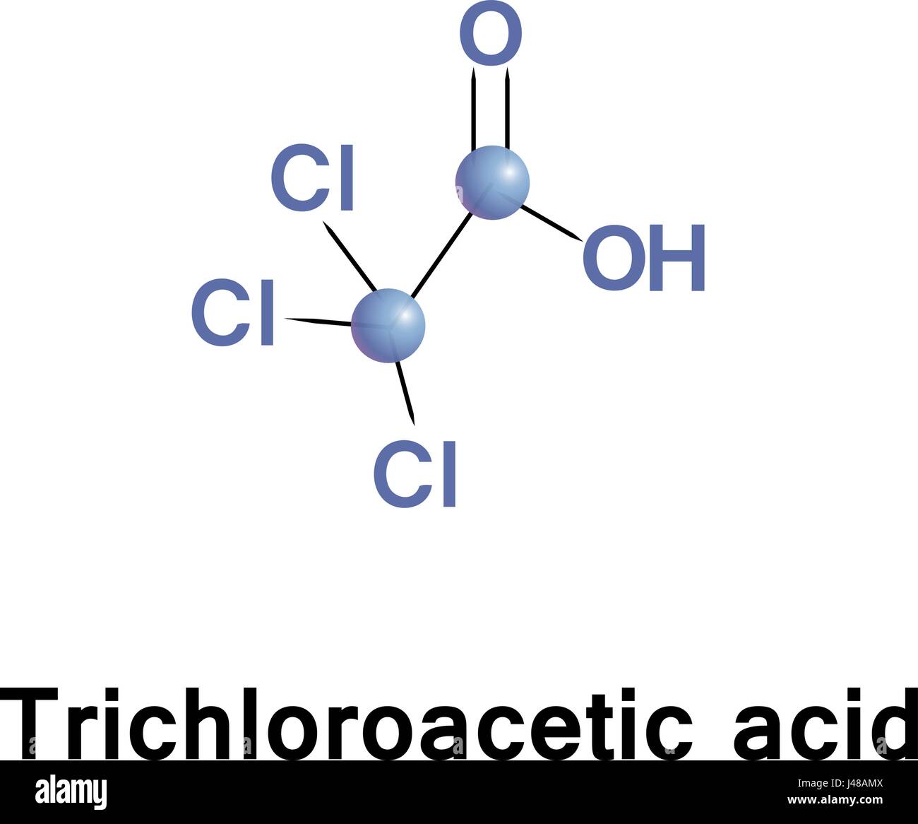 Tricloroacetico o trichloroethanoic acido è un analogo di acido acetico in cui i tre atomi di idrogeno sono stati sostituiti da atomi di cloro. Sali Illustrazione Vettoriale