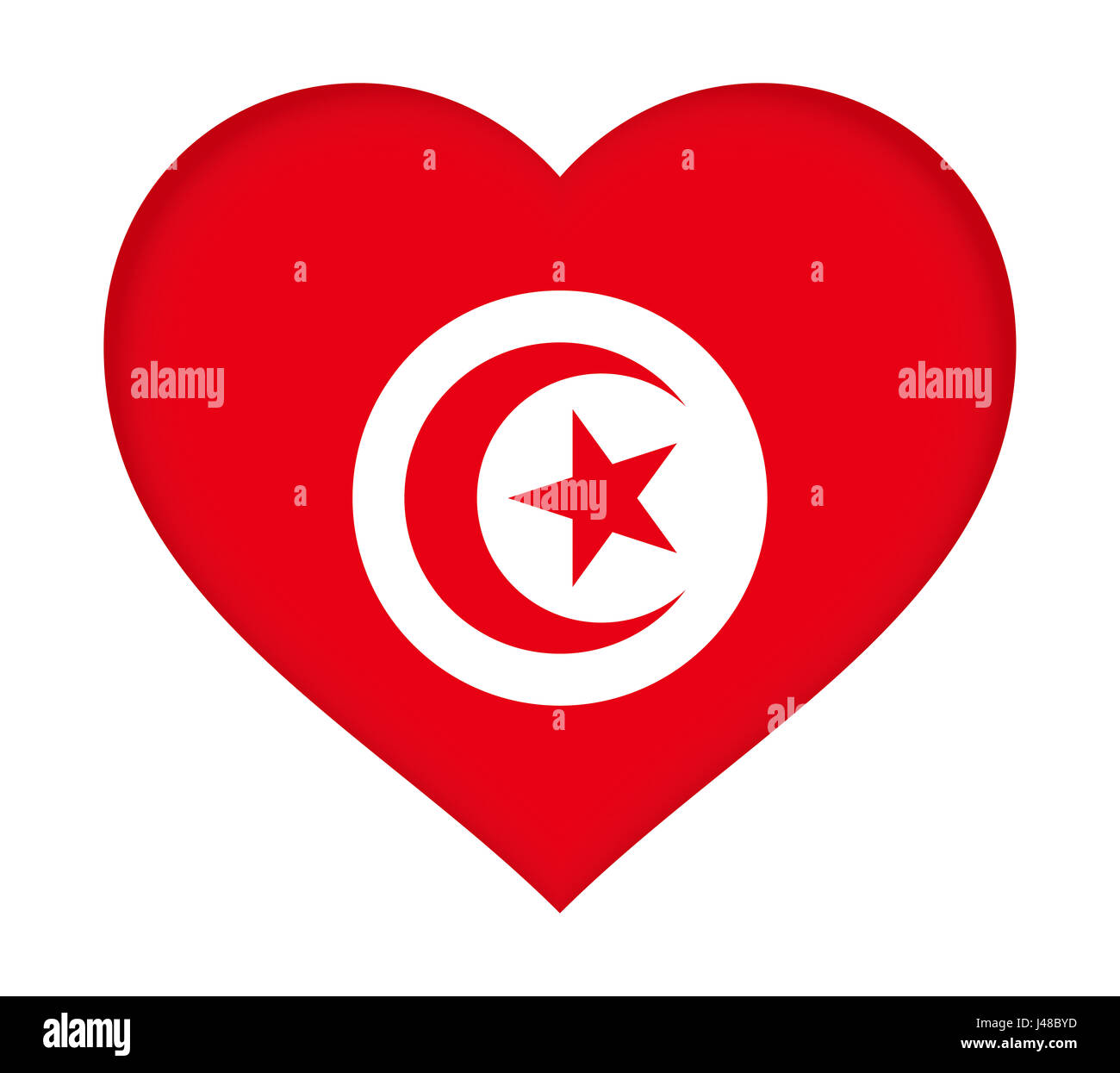Illustrazione della bandiera della Tunisia conformata come un cuore. Foto Stock