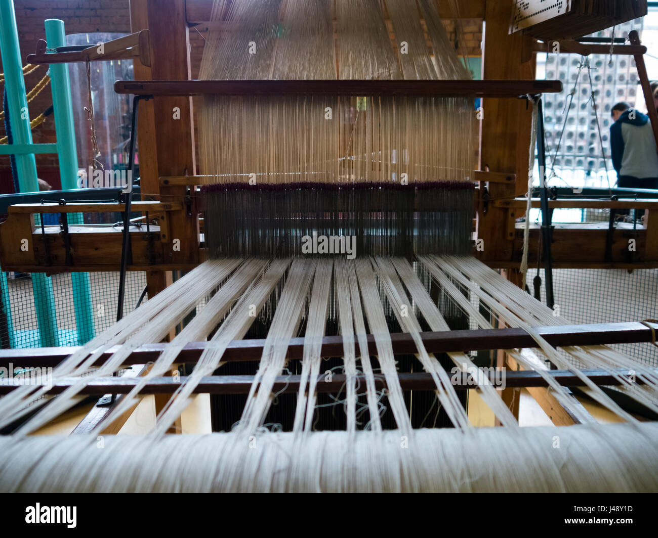 Tessitura di cotone macchine industriali d'epoca della rivoluzione industriale. Foto Stock