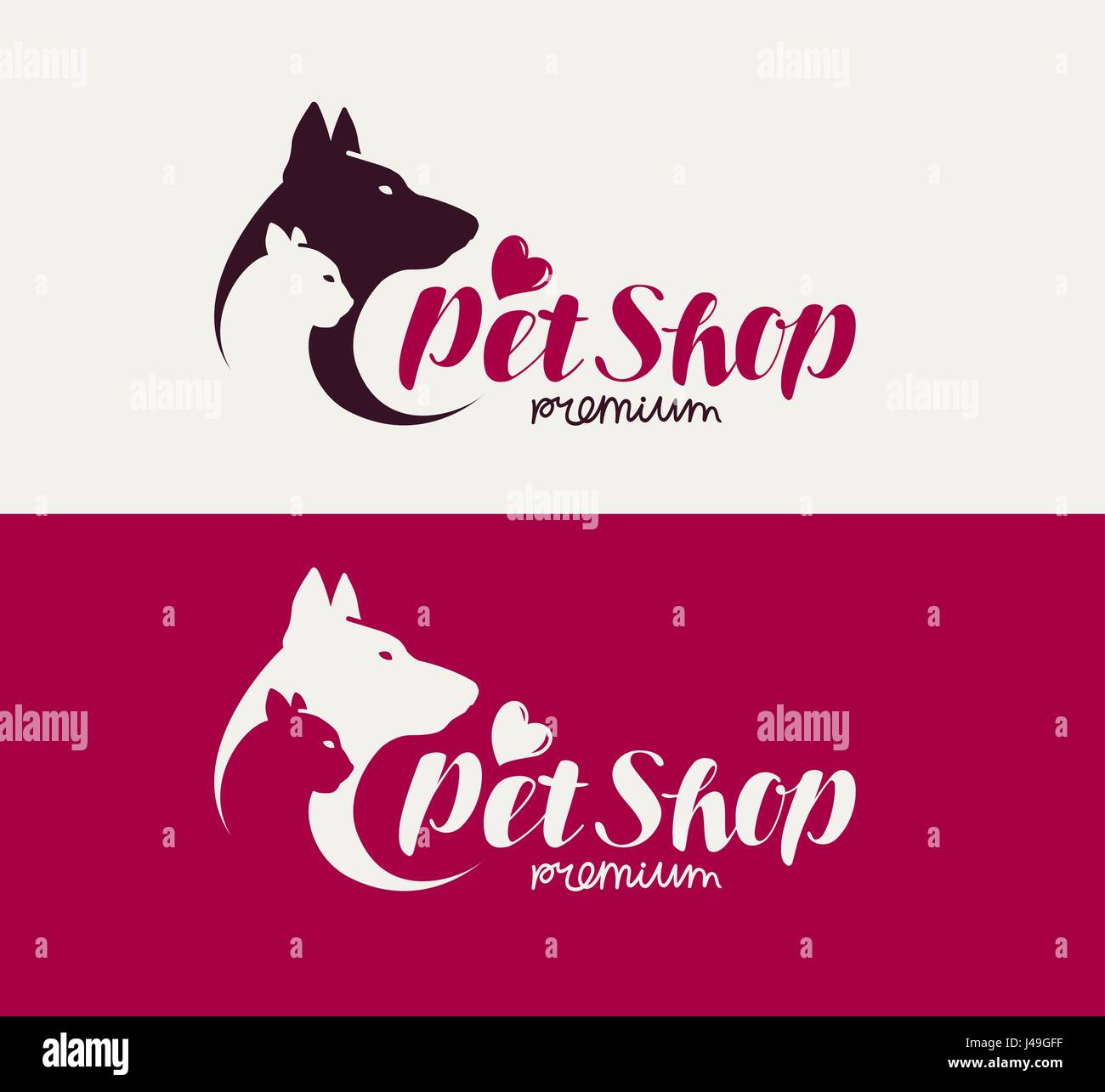 Pet Shop o clinica veterinaria logo. Animali, cane, gatto icona. Lettering illustrazione vettoriale Illustrazione Vettoriale