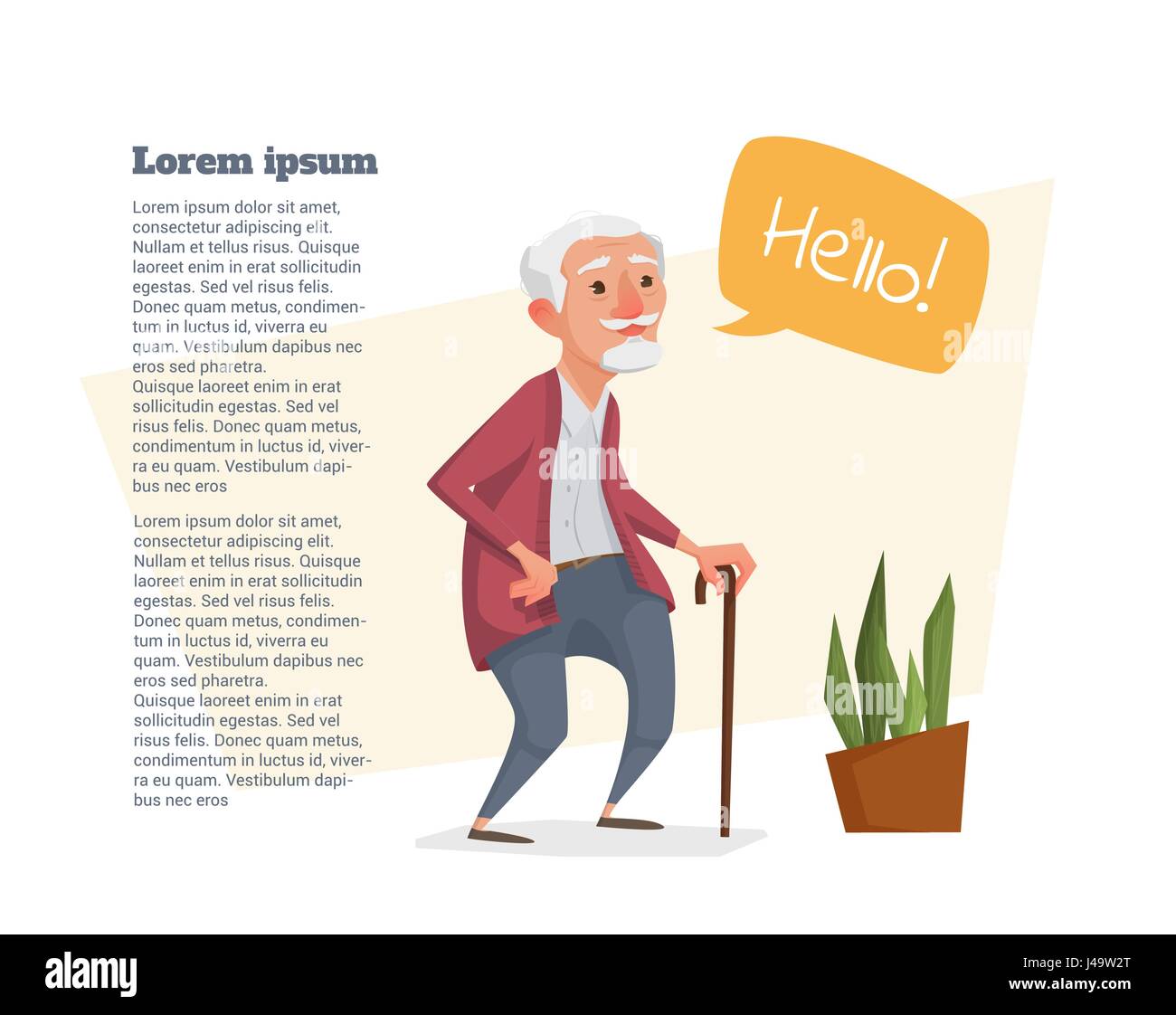 Uomo vecchio con un bastone e una bolla per il testo. Illustrazione Vettoriale.. Illustrazione Vettoriale
