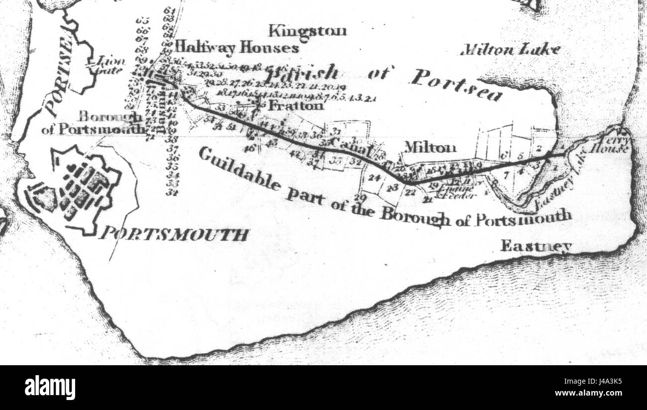 Il Portsea Island Canal, costruito nel 1815, è uno storico canale navigabile situato a Portsea, in Inghilterra. Fu costruito per scopi di trasporto e irrigazione, contribuendo allo sviluppo agricolo ed economico della regione. Foto Stock